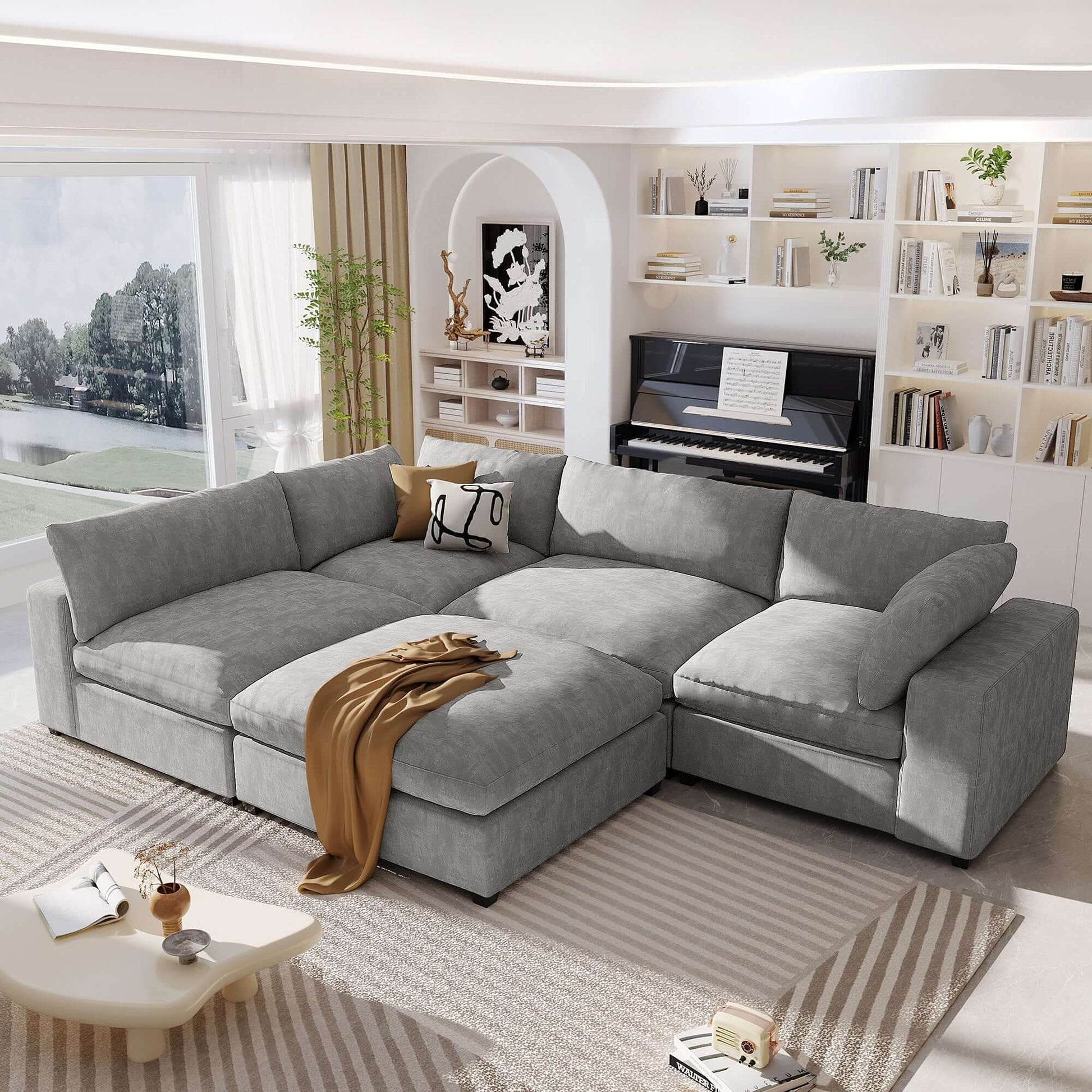 Cloud Couch Sectional, Large Modular Sofa with Ottoman, Gray
