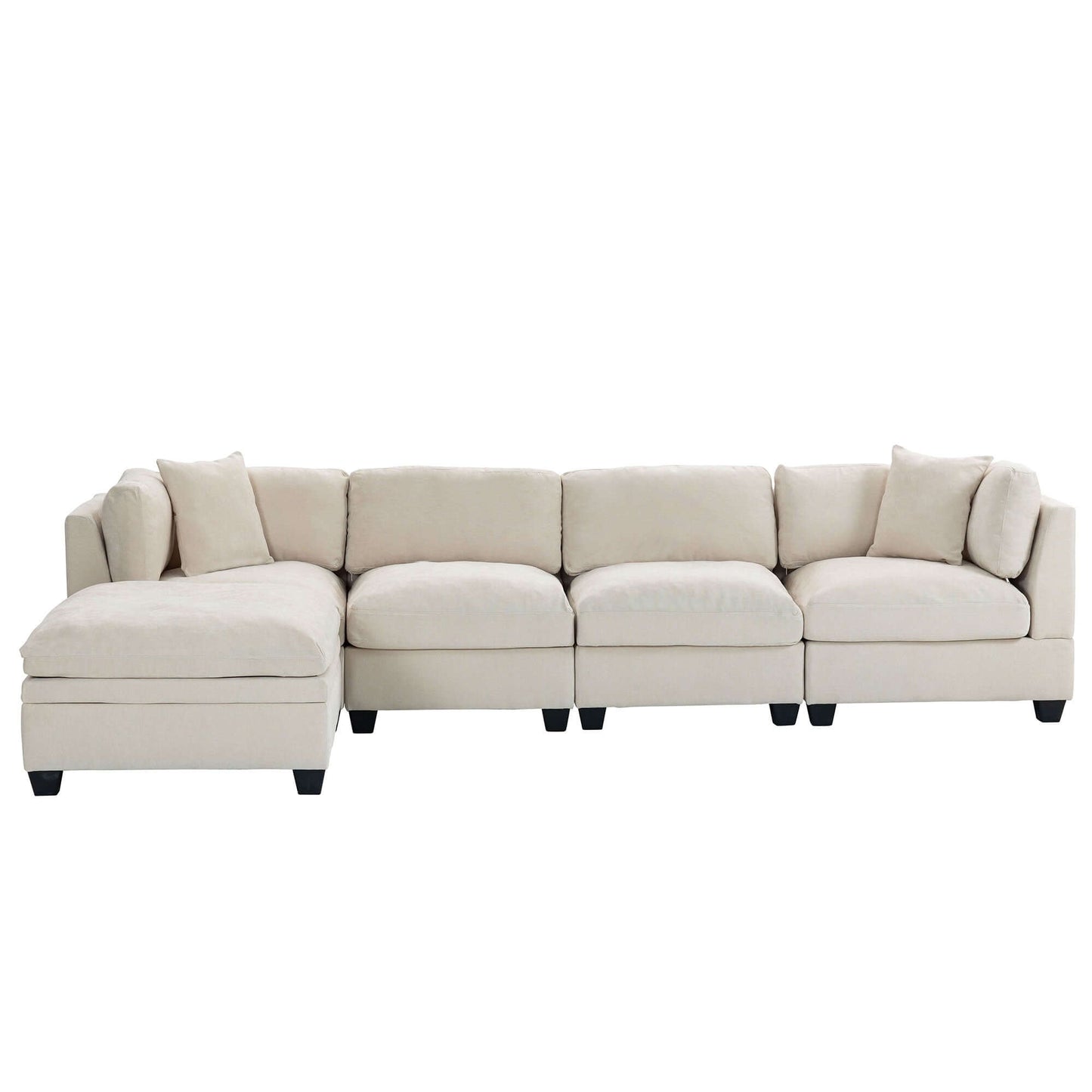 Modular Sofa with Removable Storage Ottoman, 5 Seat Sectional sofa with 2 Hidden Cup Holders