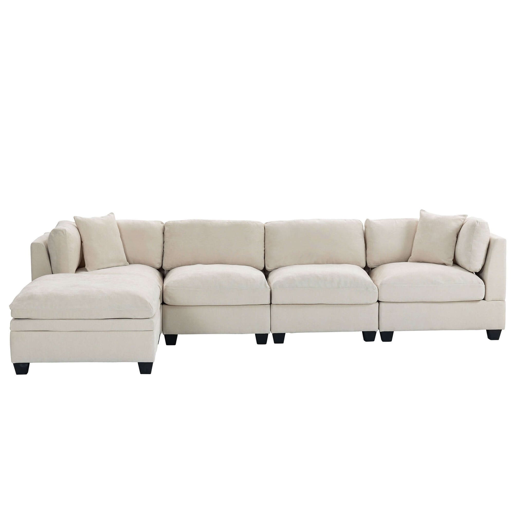 Modular Sofa with Removable Storage Ottoman, 5 Seat Sectional sofa with 2 Hidden Cup Holders