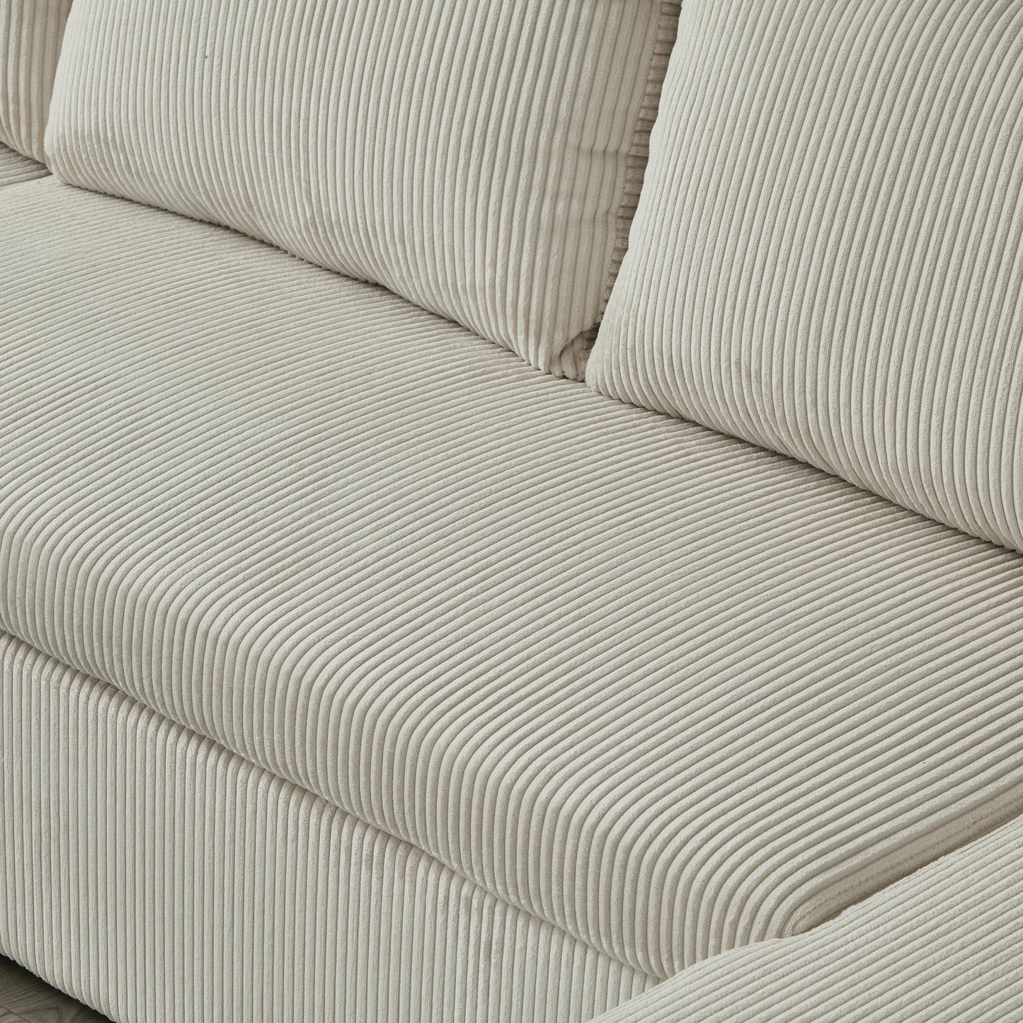 Louie Sofa Chaise Sleeper, Corduroy Couch with Double Chaise Storage - Beige
