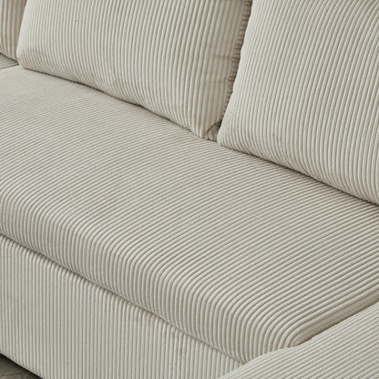Louie Sofa Chaise Sleeper, Corduroy Couch with Double Chaise Storage - Beige
