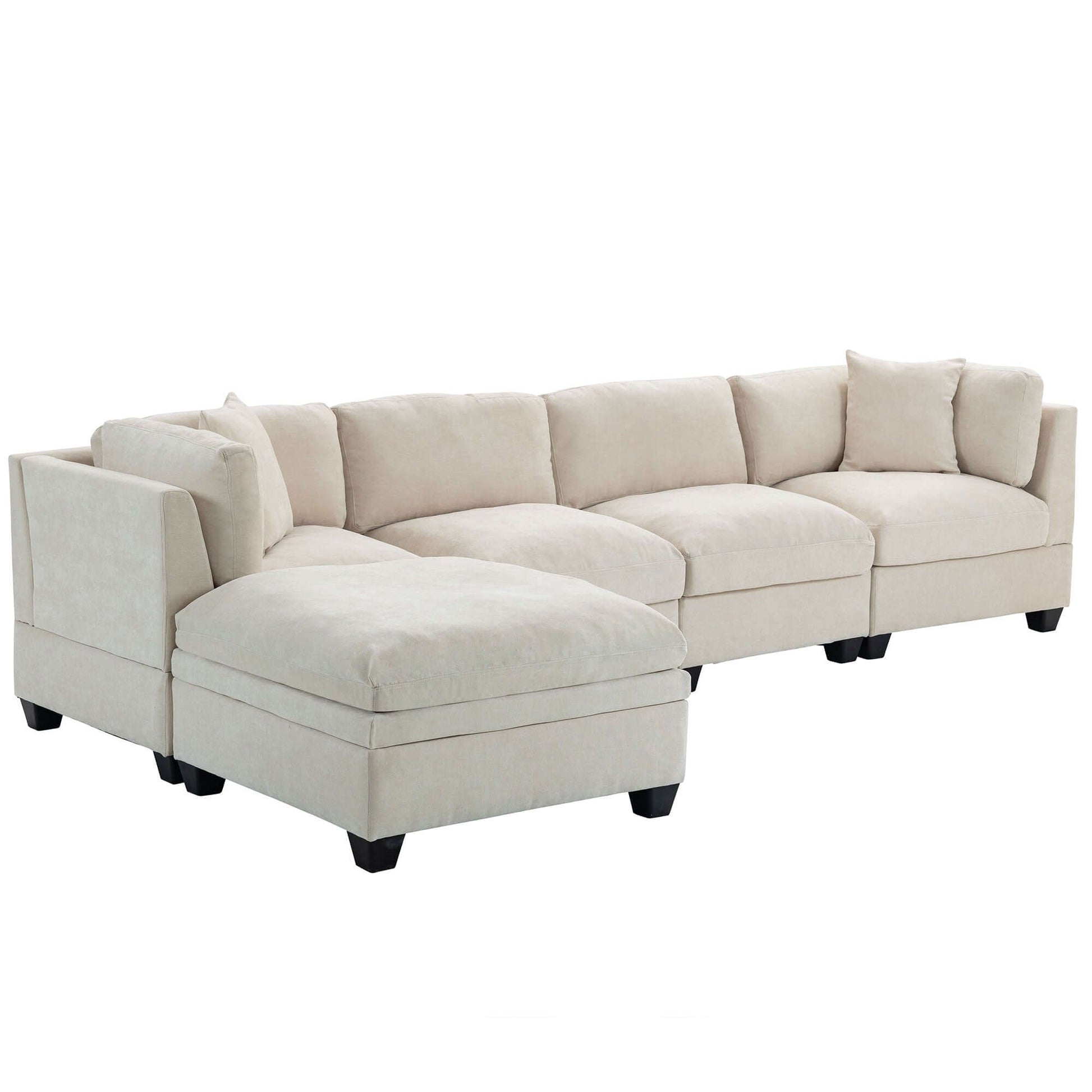 Modular Sofa with Removable Storage Ottoman, 5 Seat Sectional sofa with 2 Hidden Cup Holders
