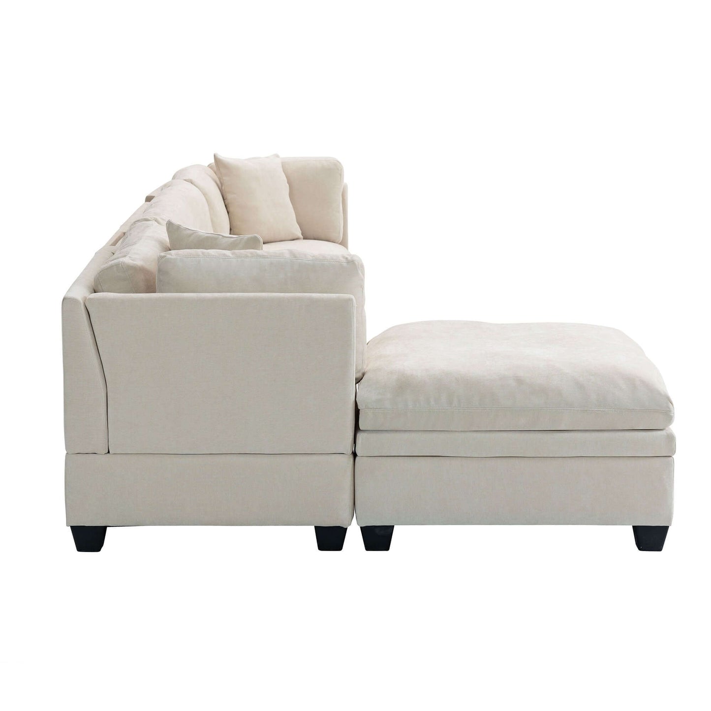 Modular Sofa with Removable Storage Ottoman, 5 Seat Sectional sofa with 2 Hidden Cup Holders