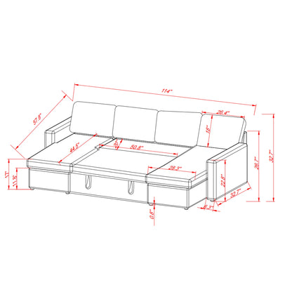 Louie Sofa Chaise Sleeper, Corduroy Couch with Double Chaise Storage - Beige
