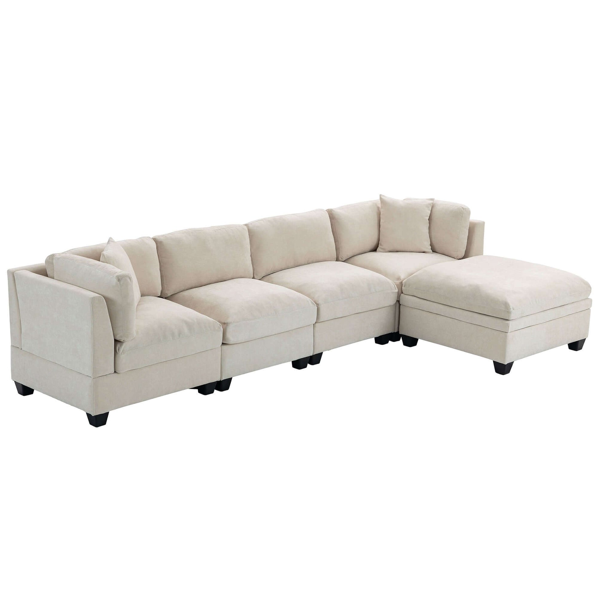 Modular Sofa with Removable Storage Ottoman, 5 Seat Sectional sofa with 2 Hidden Cup Holders