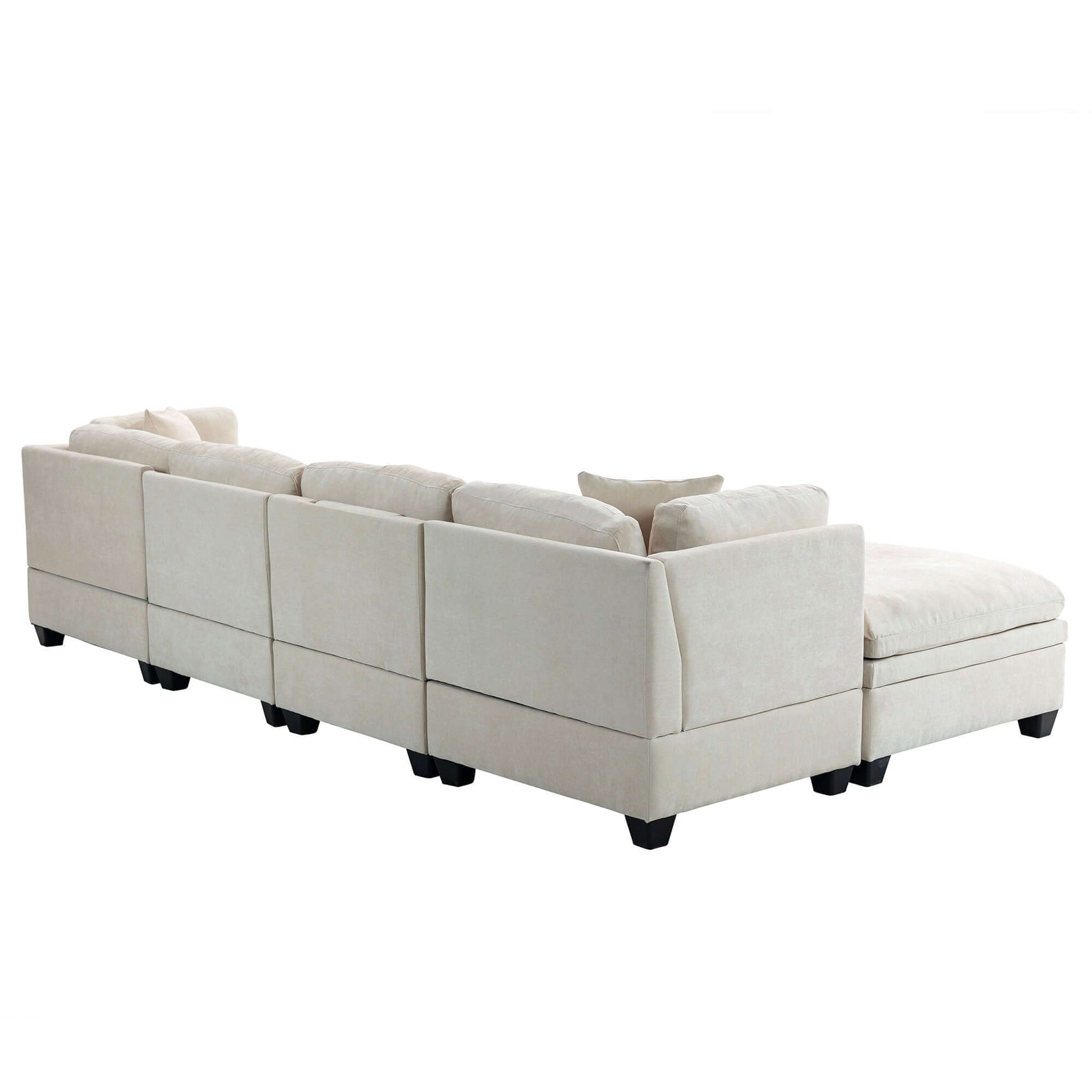 Modular Sofa with Removable Storage Ottoman, 5 Seat Sectional sofa with 2 Hidden Cup Holders