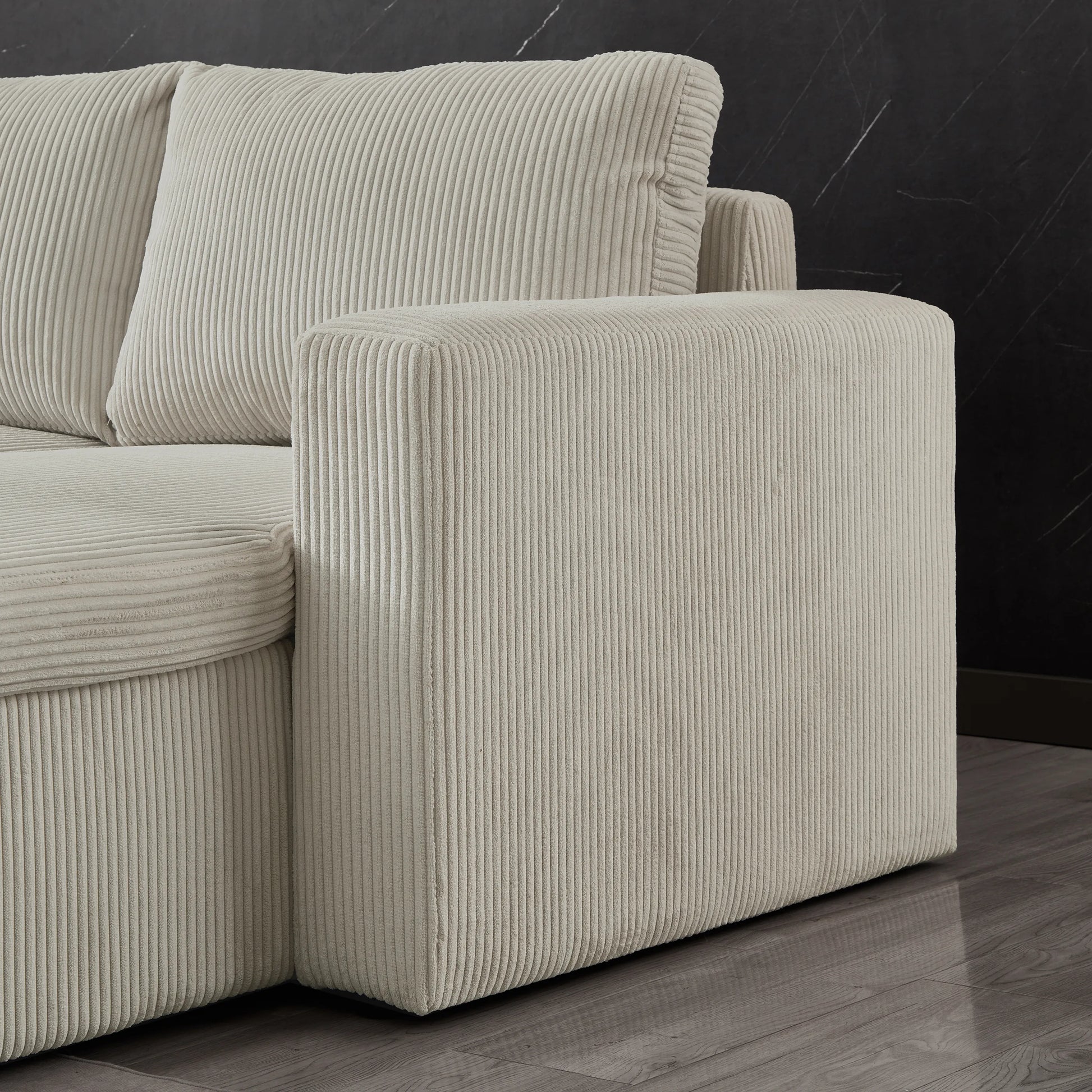 Louie Sofa Chaise Sleeper, Corduroy Couch with Double Chaise Storage - Beige