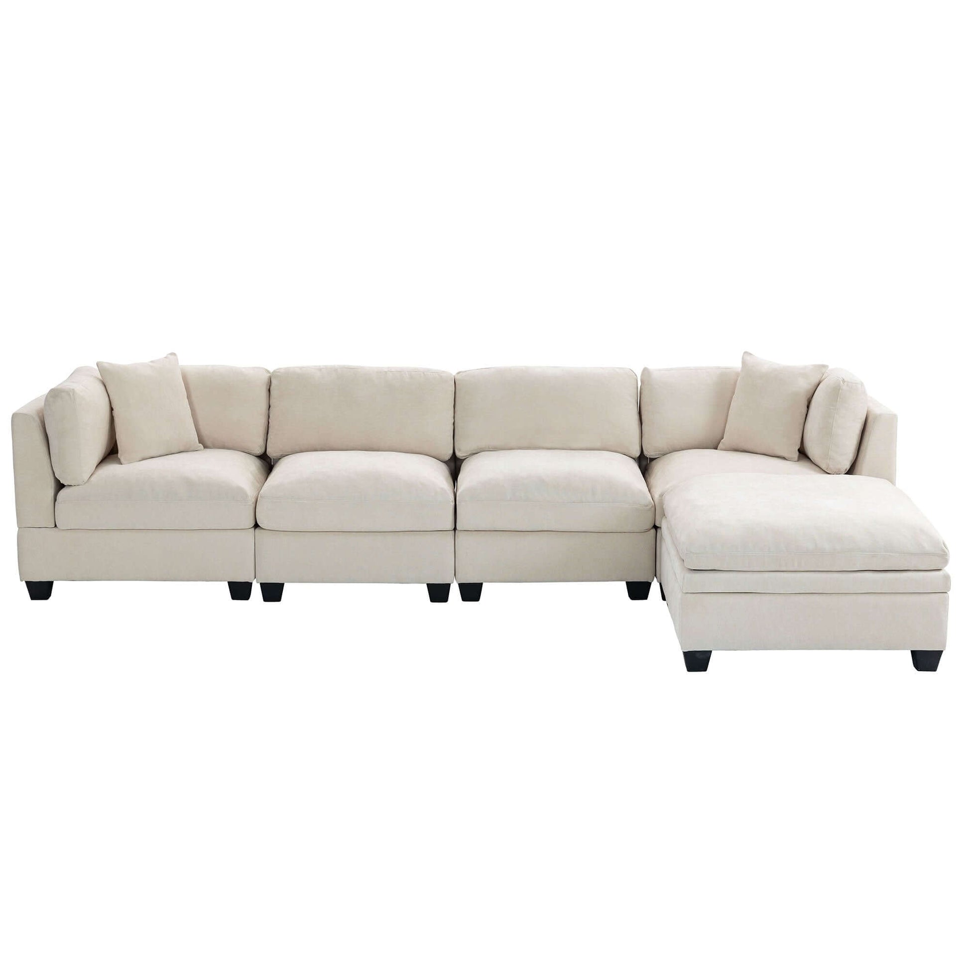Modular Sofa with Removable Storage Ottoman, 5 Seat Sectional sofa with 2 Hidden Cup Holders