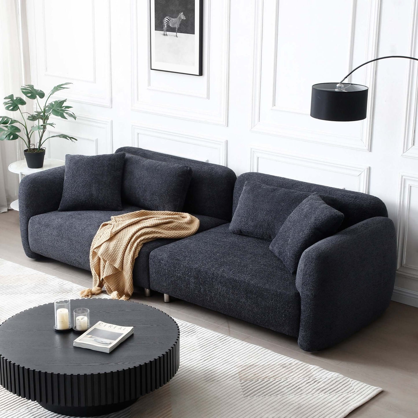 Cloud Couch, Premium Oversized Sofa with Teddy Bouclé, Black