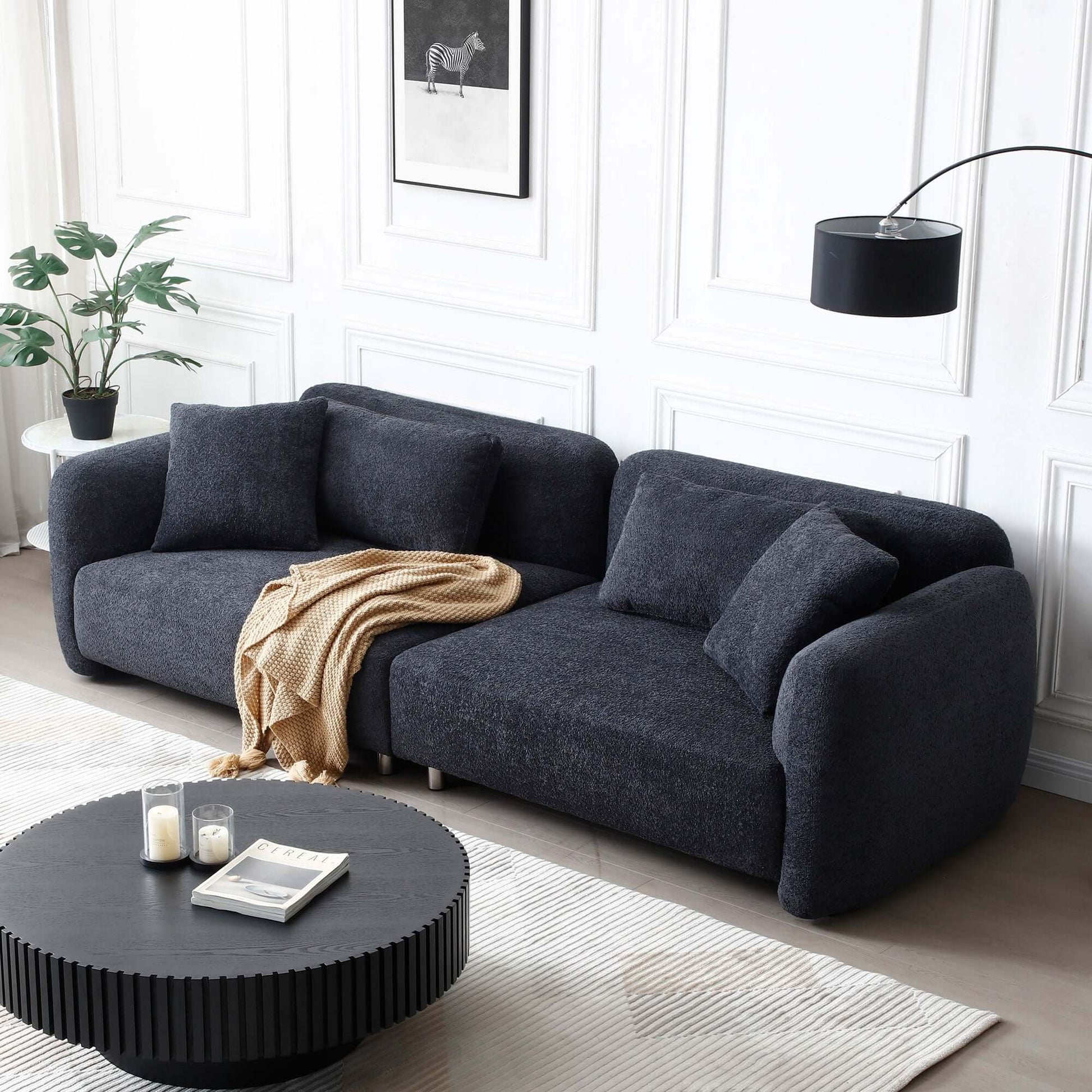 Cloud Couch, Premium Oversized Sofa with Teddy Bouclé, Black