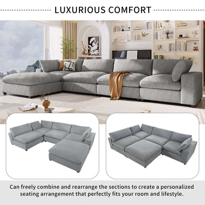 Cloud Couch Sectional, Large Modular Sofa with Ottoman, Gray
