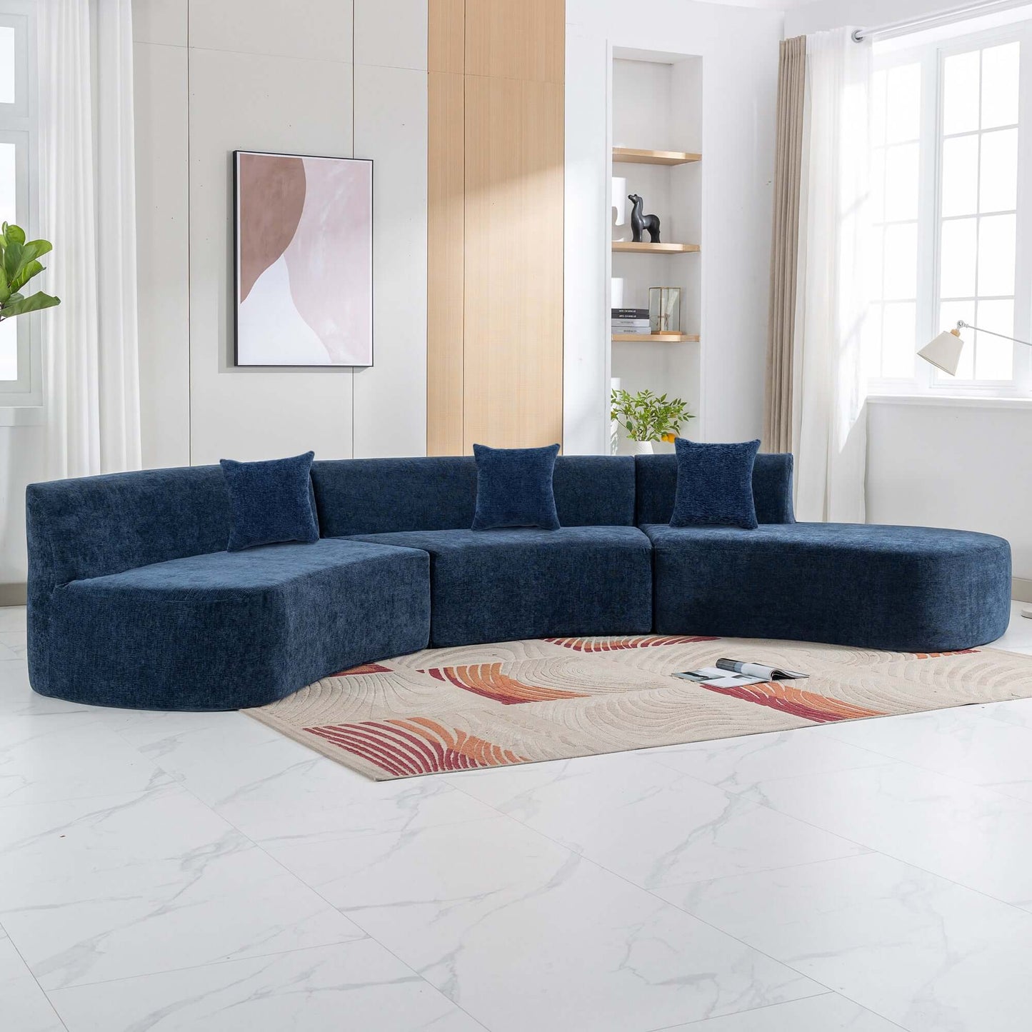 Curved Sofa, Modern Large Sectional Couch - Blue