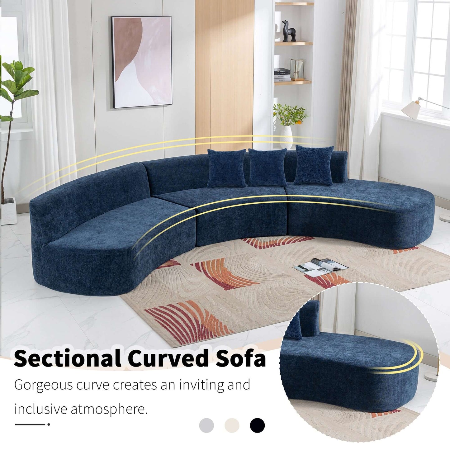 Curved Sofa, Modern Large Sectional Couch - Blue