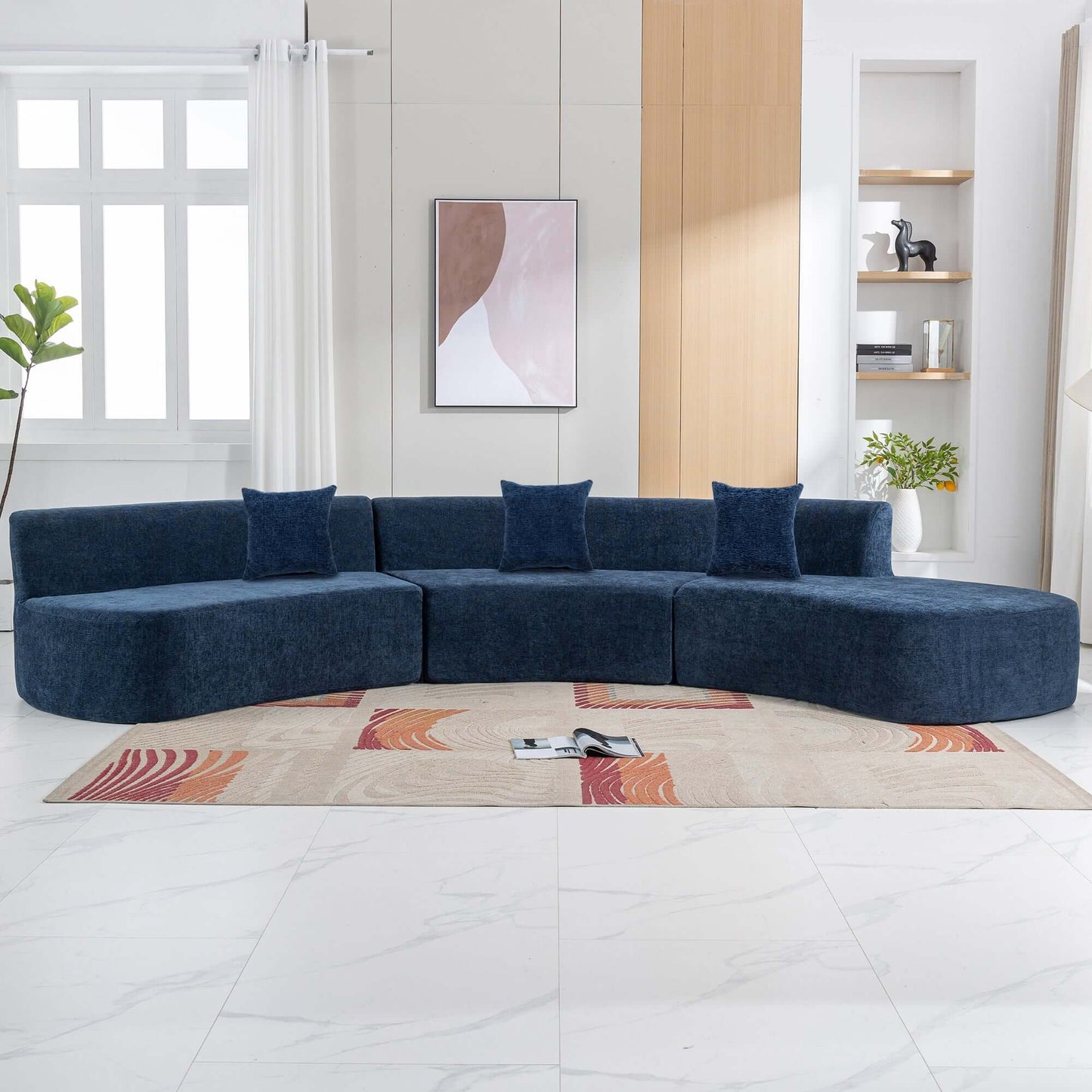 Curved Sofa, Modern Large Sectional Couch - Blue