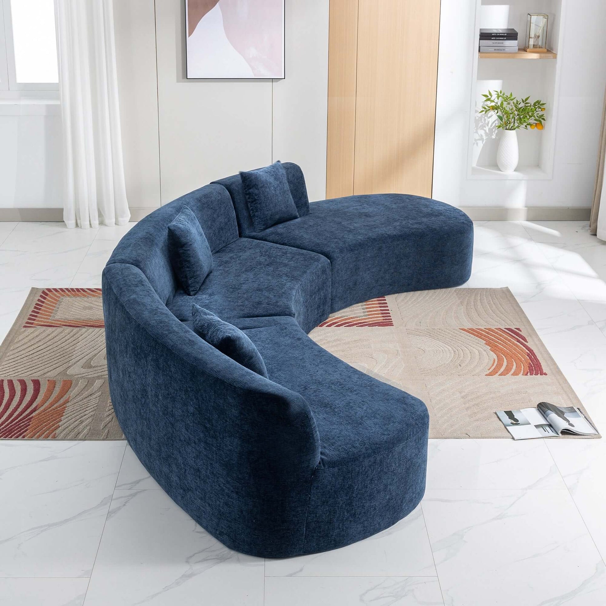 Curved Sofa, Modern Large Sectional Couch - Blue
