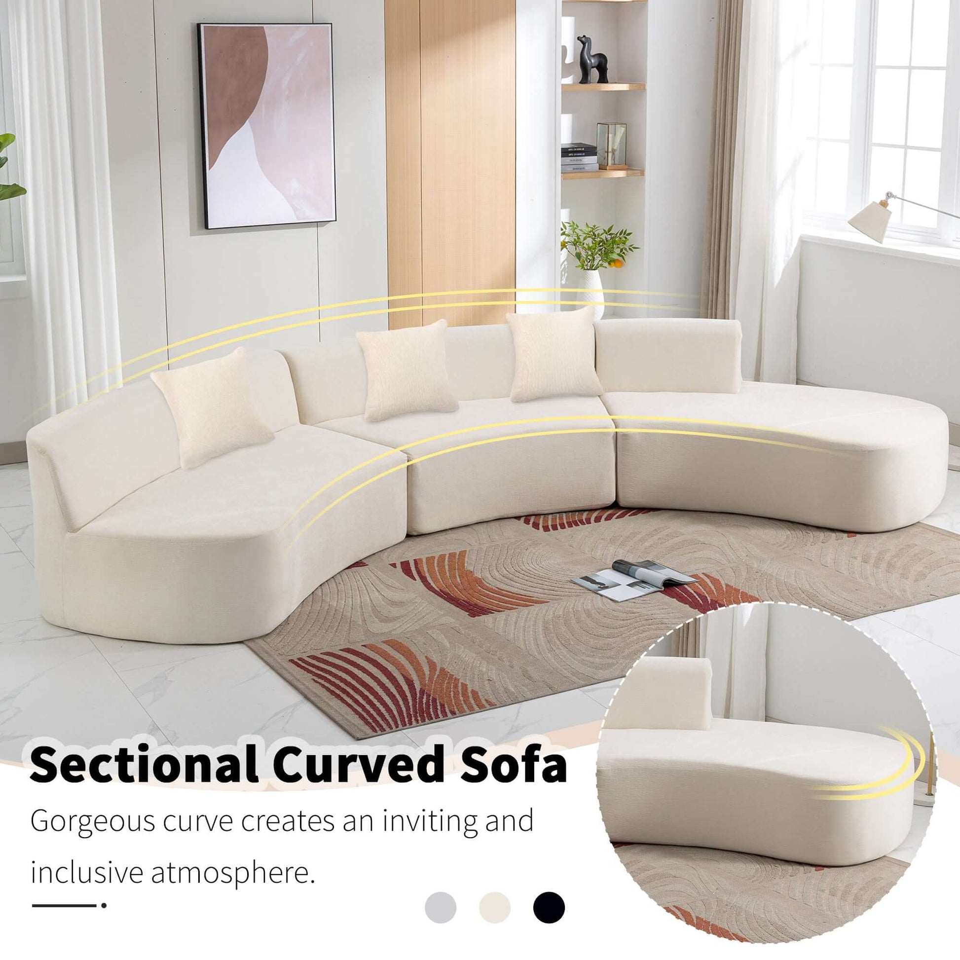 Curved Sofa, Modern Large Sectional Couch - Beige