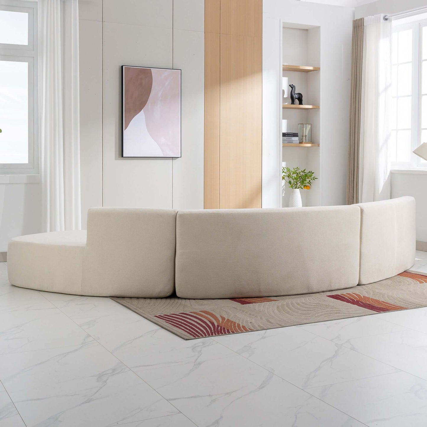 Curved Sofa, Modern Large Sectional Couch - Beige
