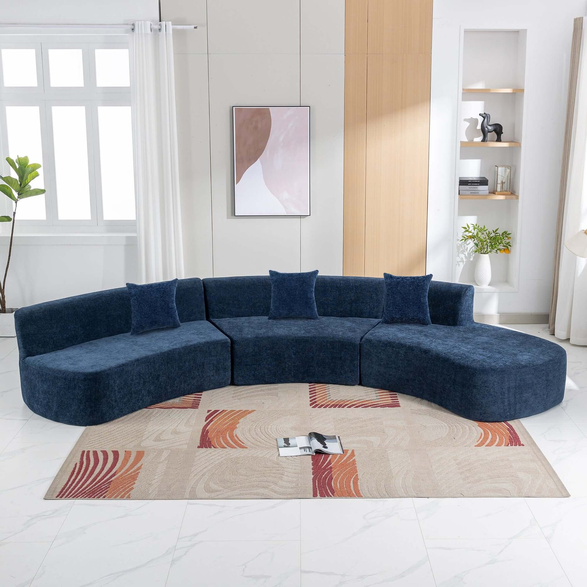 Curved Sofa, Modern Large Sectional Couch - Blue