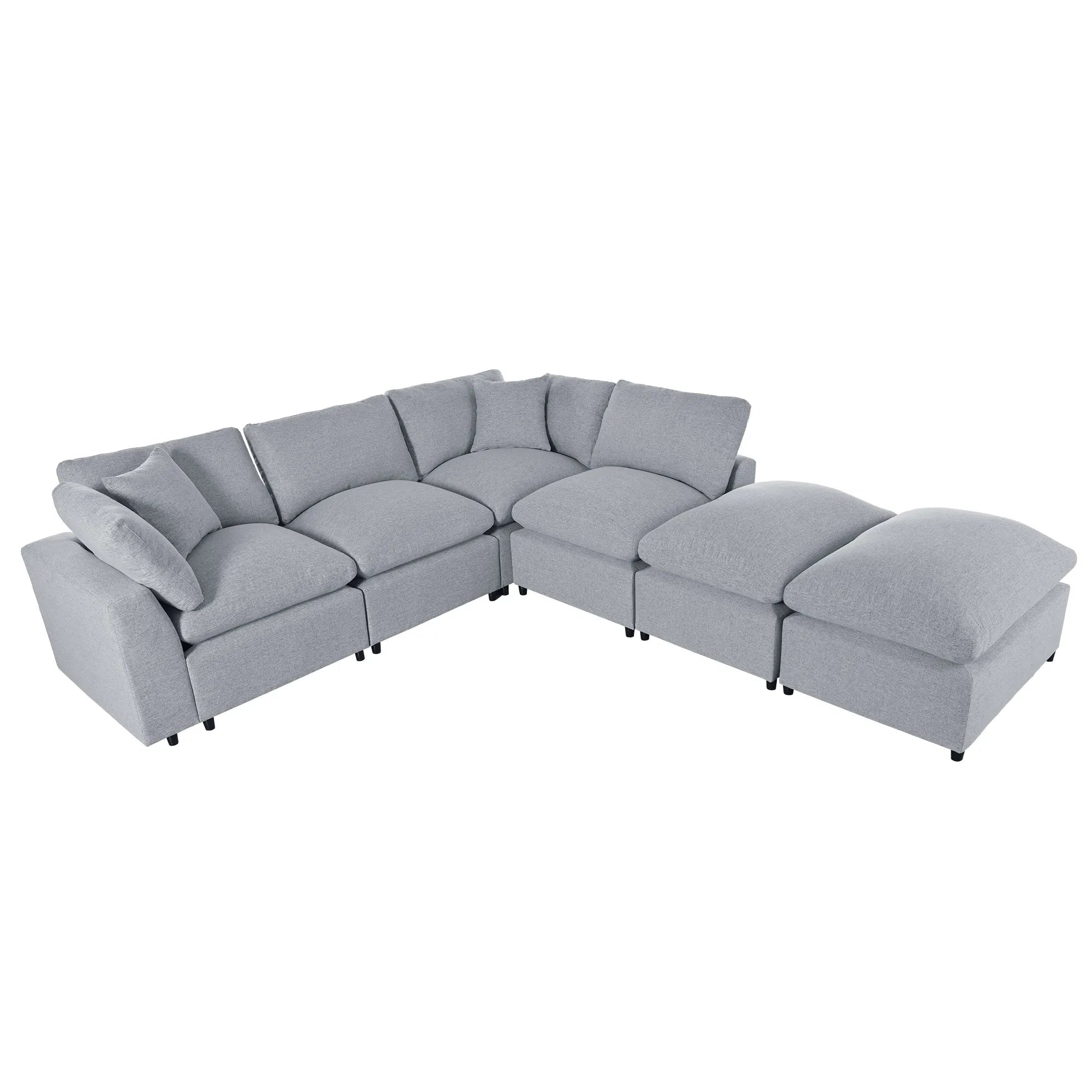 U Shaped Sectional, Large Modular Couch with Ottomans, Grey