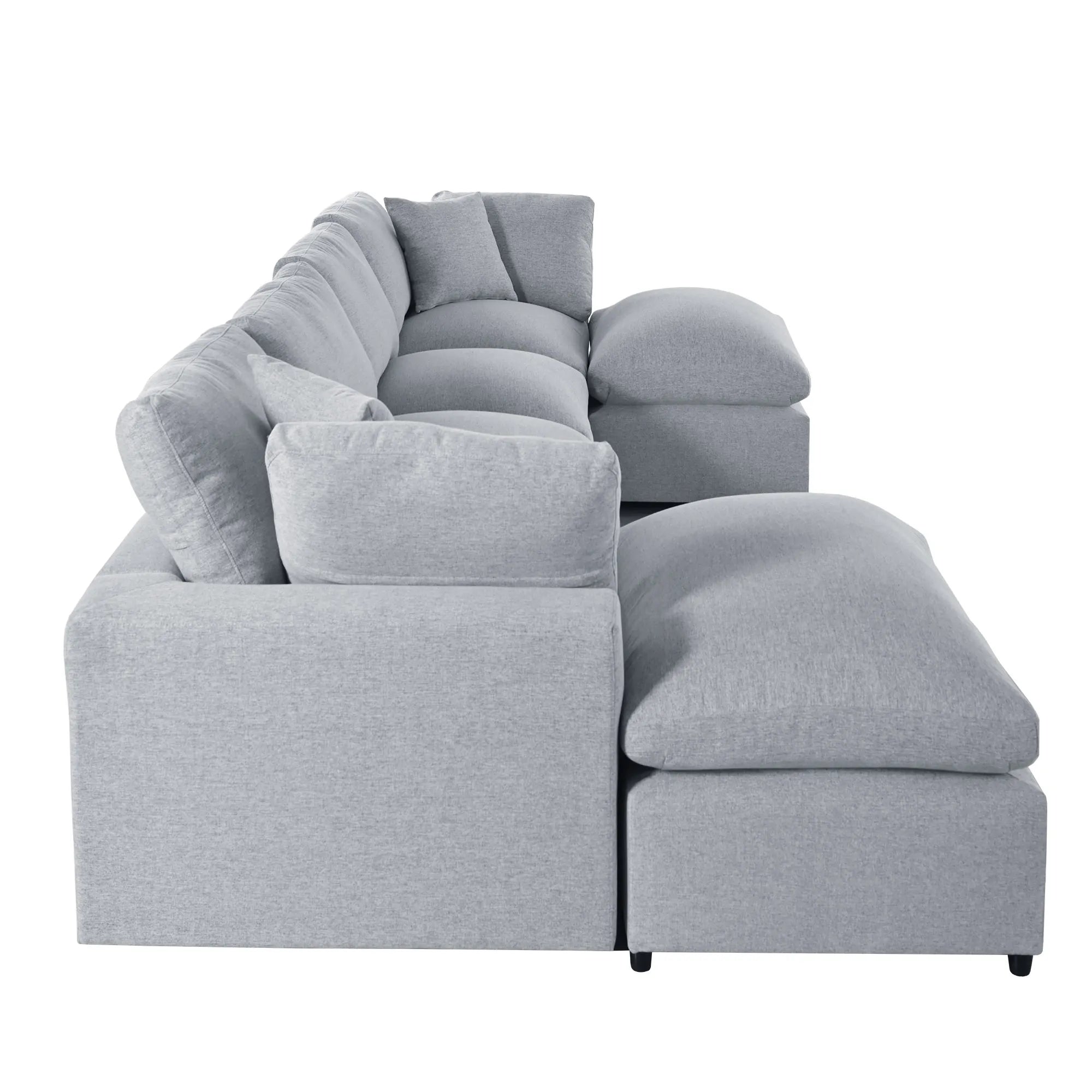 U Shaped Sectional, Large Modular Couch with Ottomans, Grey