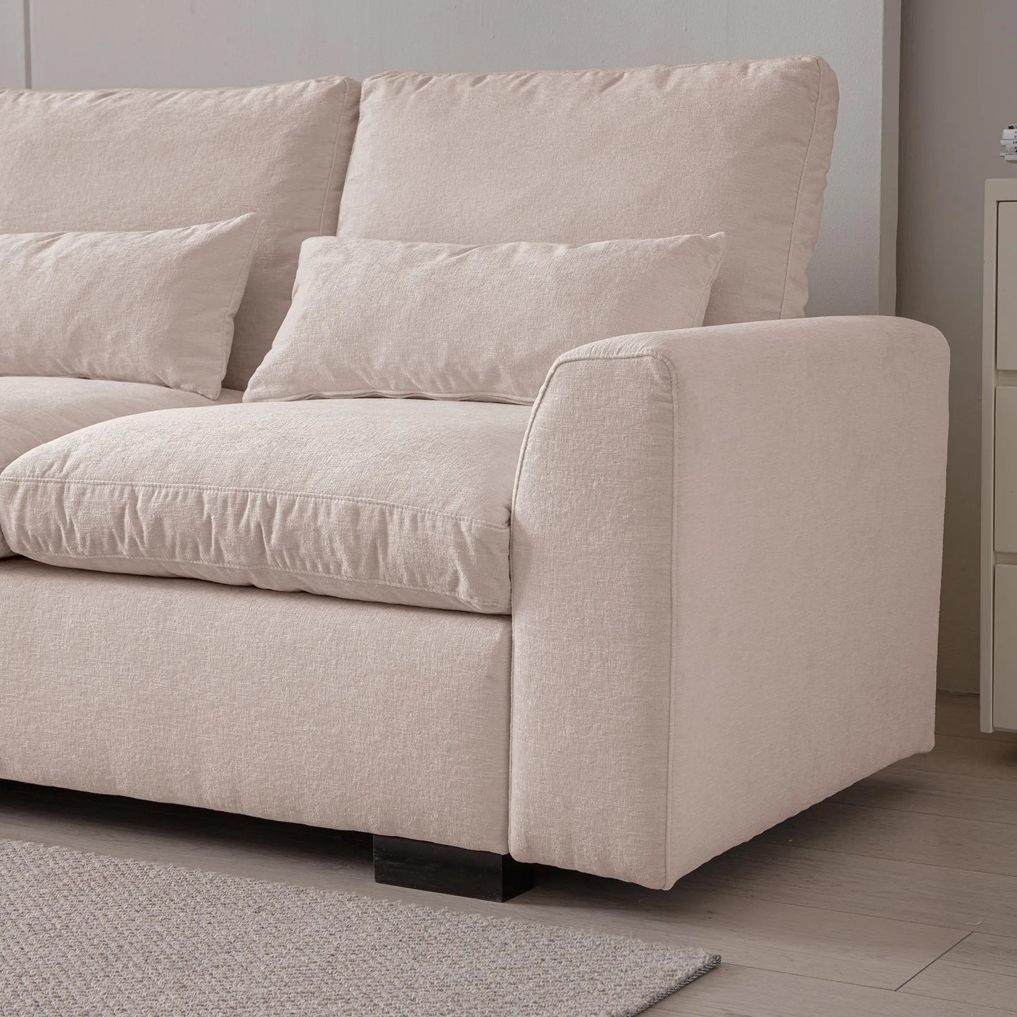 Louie Sectional Couch with Chaise, Sofa L-Shape with Ottoman Storage - Beige