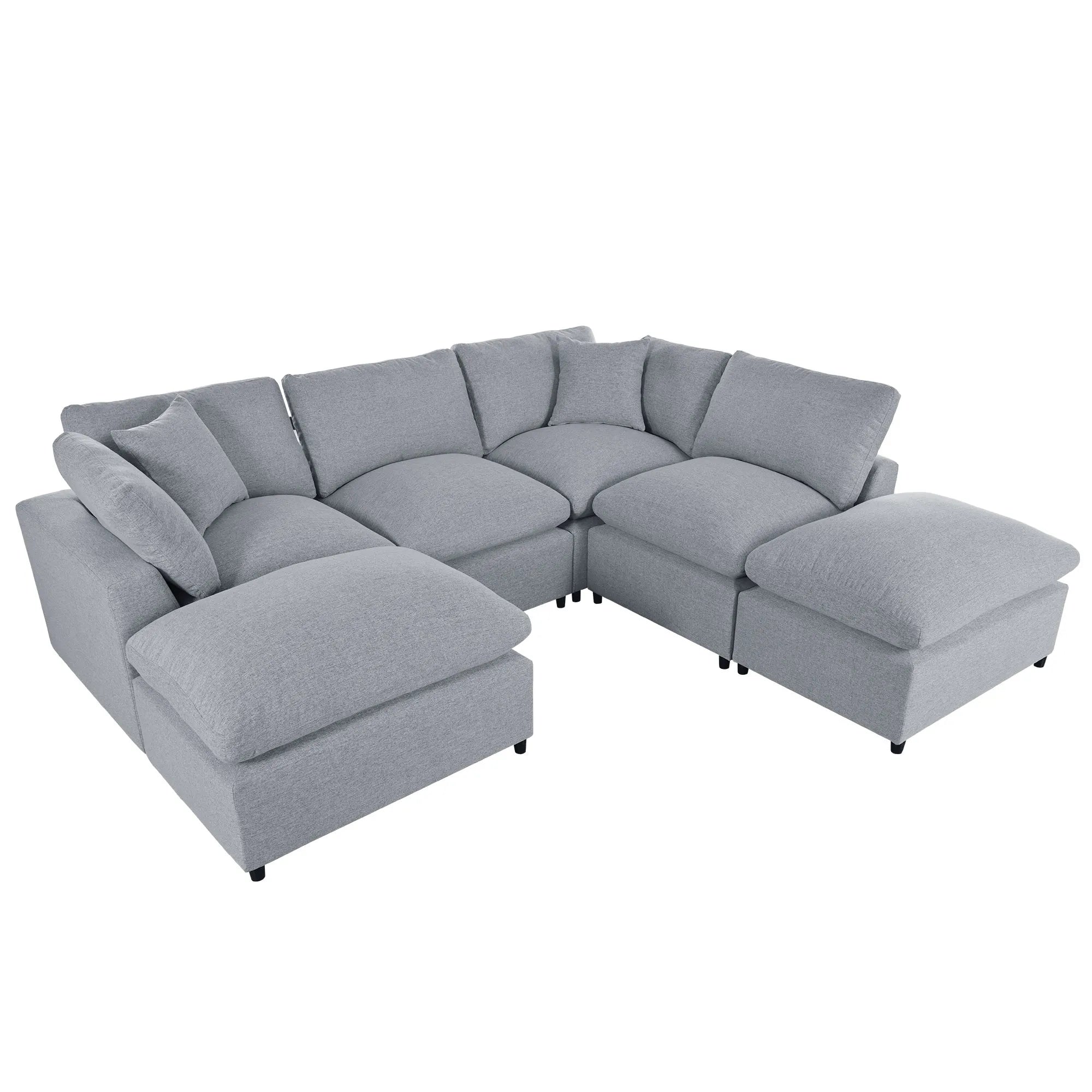 U Shaped Sectional, Large Modular Couch with Ottomans, Grey