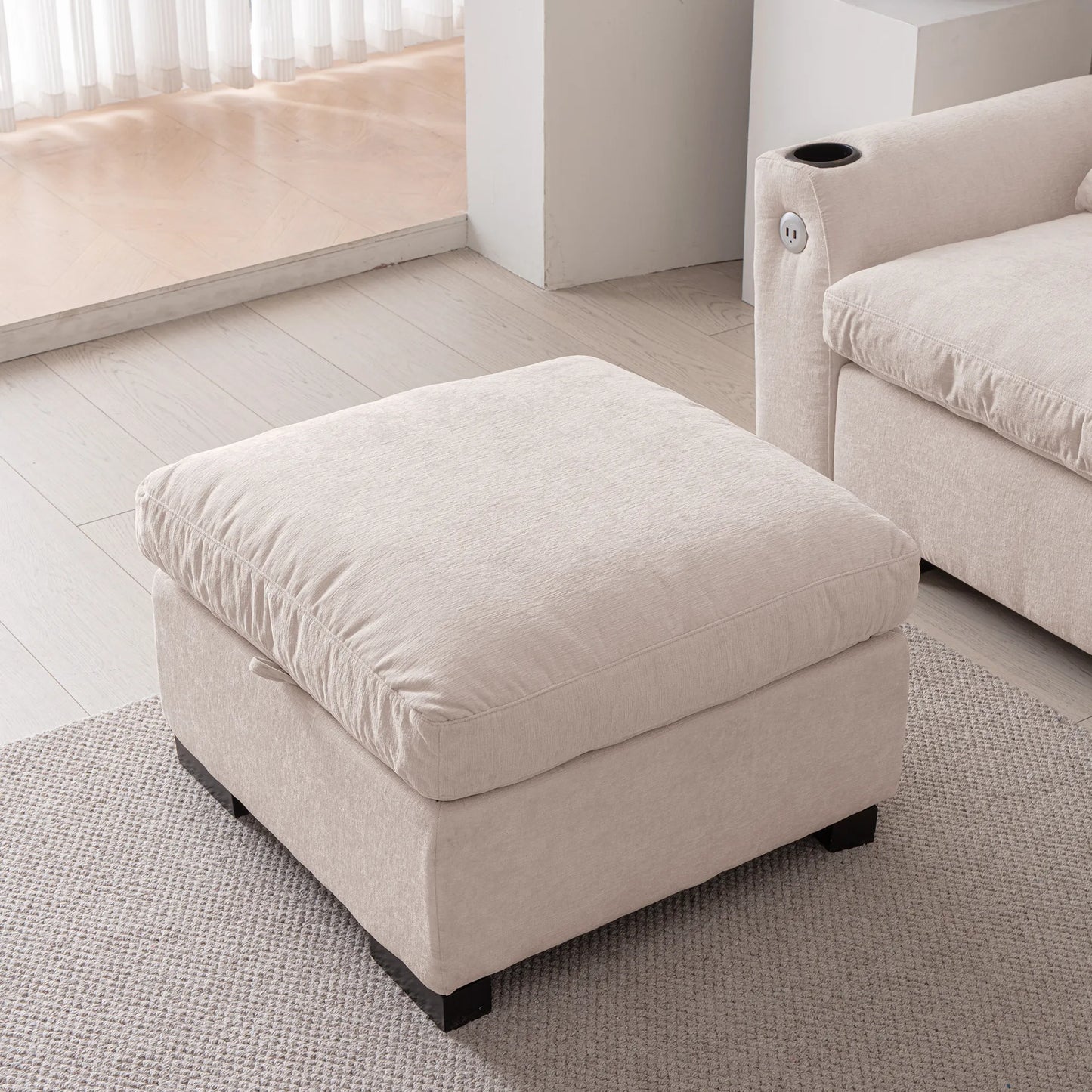 Louie Sectional Couch with Chaise, Sofa L-Shape with Ottoman Storage - Beige
