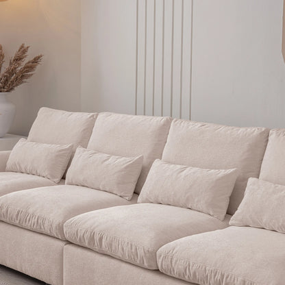 Louie Sectional Couch with Chaise, Sofa L-Shape with Ottoman Storage - Beige