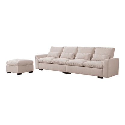 Louie Sectional Couch with Chaise, Sofa L-Shape with Ottoman Storage - Beige