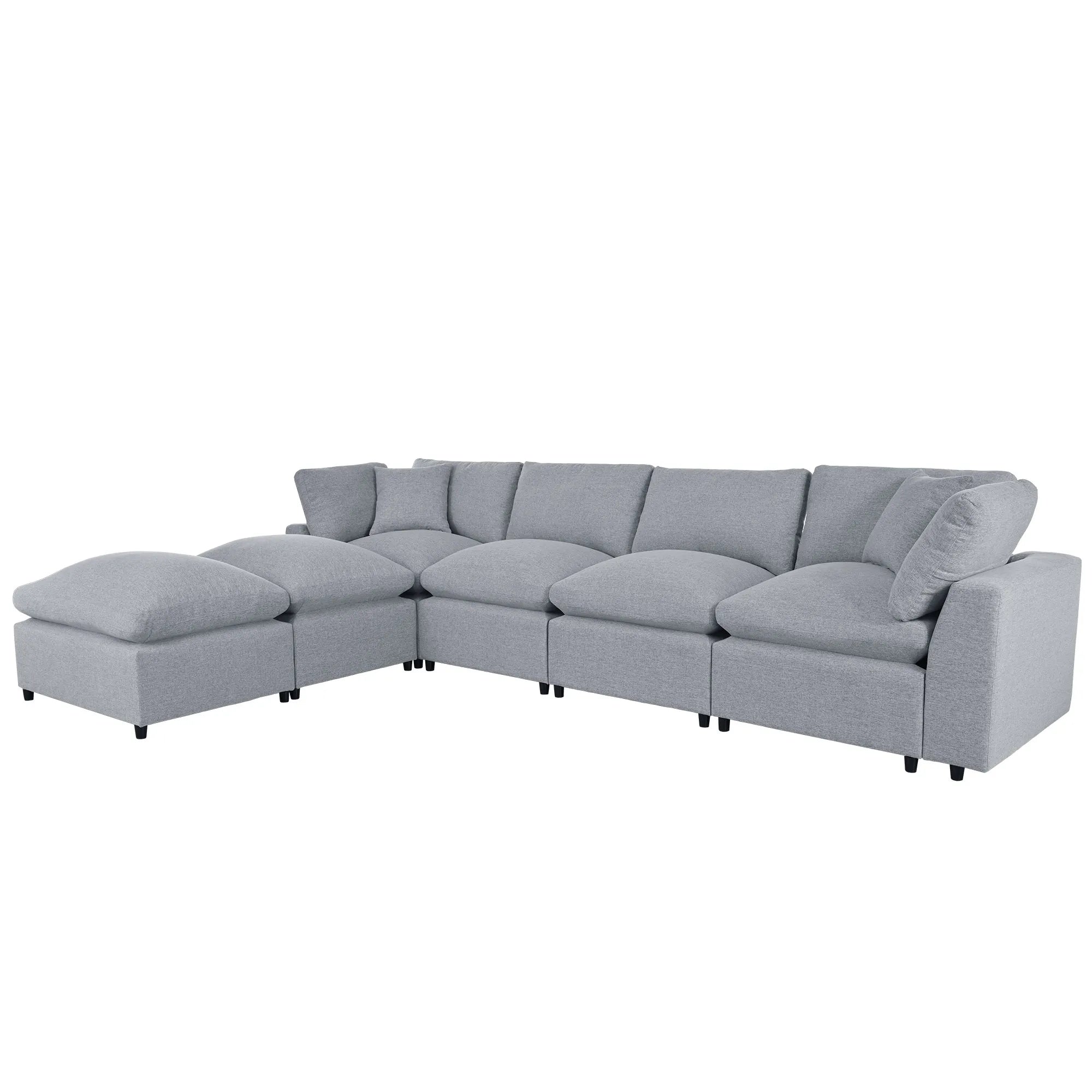 U Shaped Sectional, Large Modular Couch with Ottomans, Grey