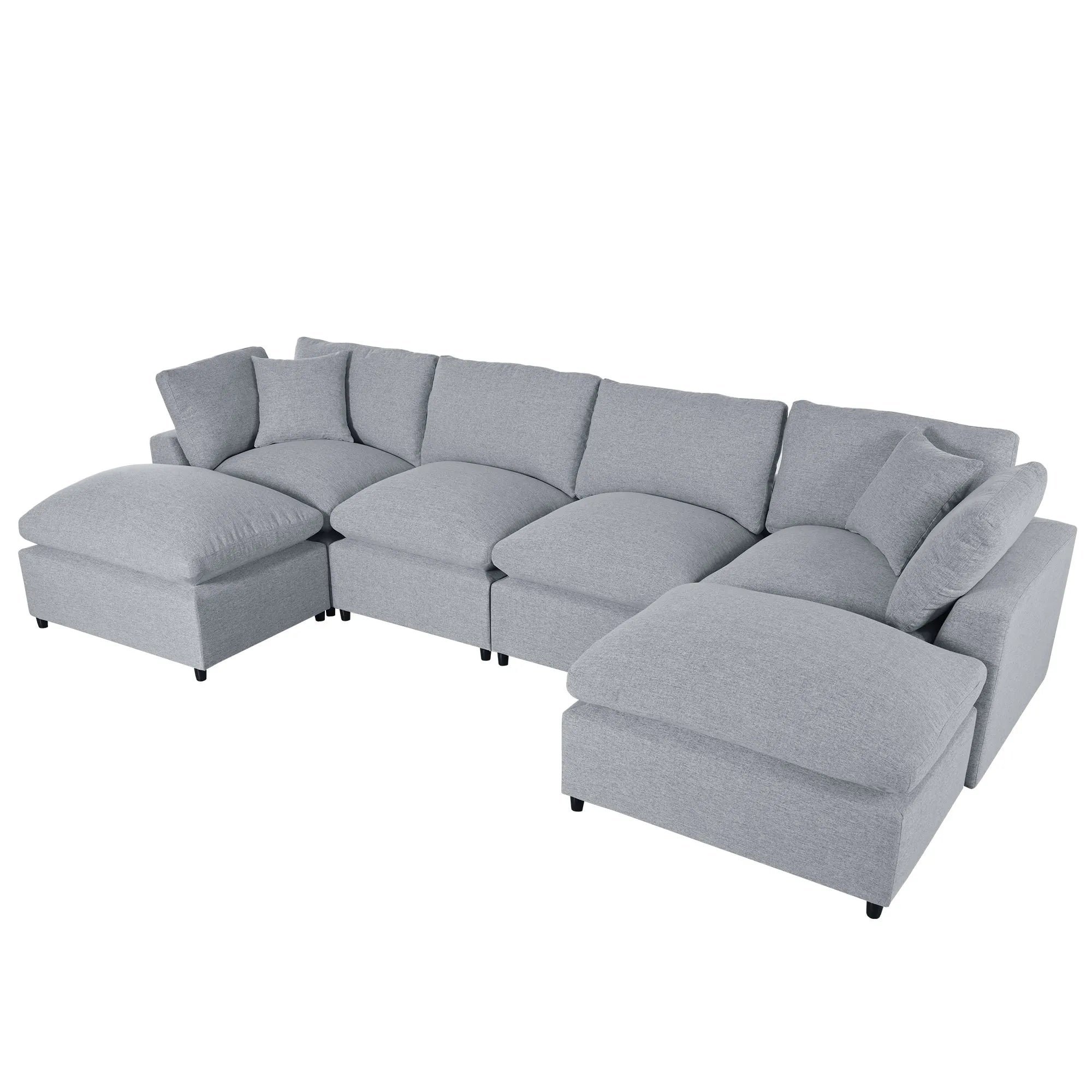 U Shaped Sectional, Large Modular Couch with Ottomans, Grey