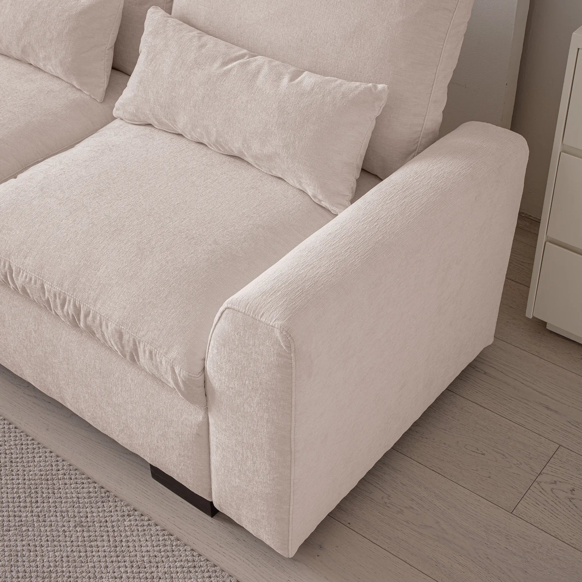 Louie Sectional Couch with Chaise, Sofa L-Shape with Ottoman Storage - Beige