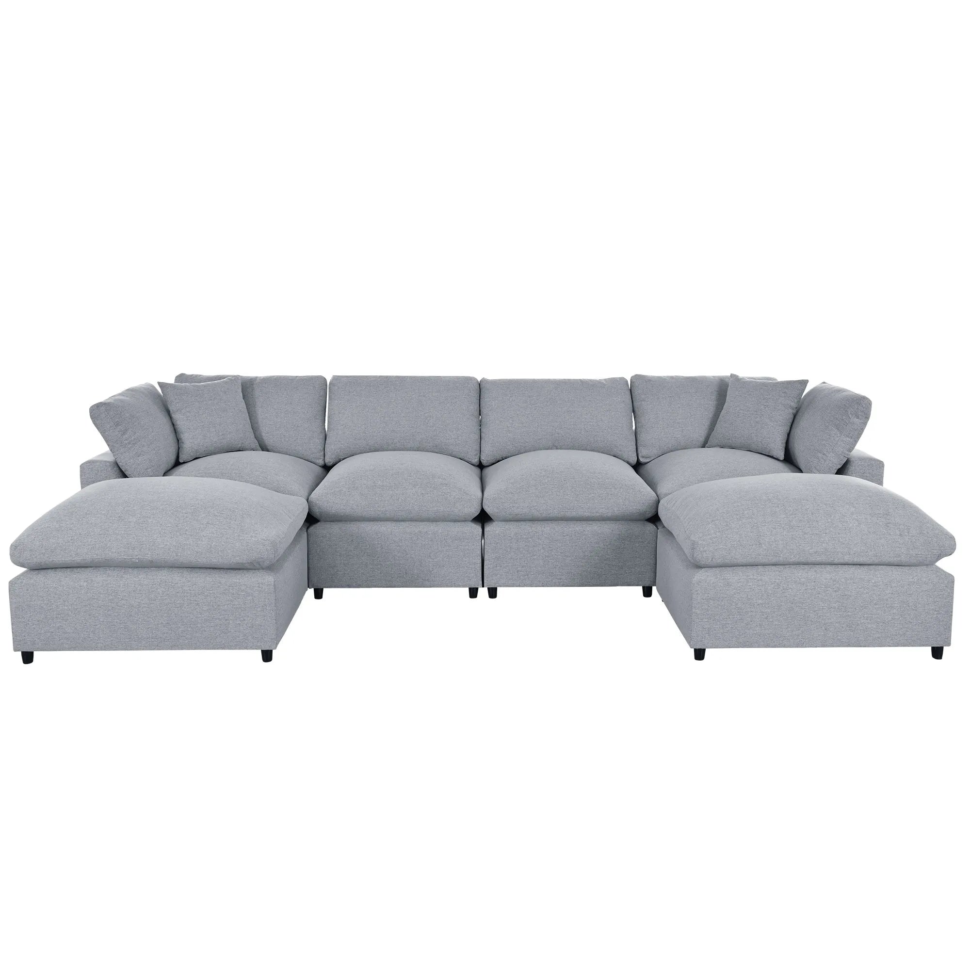 U Shaped Sectional, Large Modular Couch with Ottomans, Grey