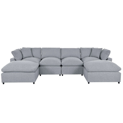 U Shaped Sectional, Large Modular Couch with Ottomans, Grey