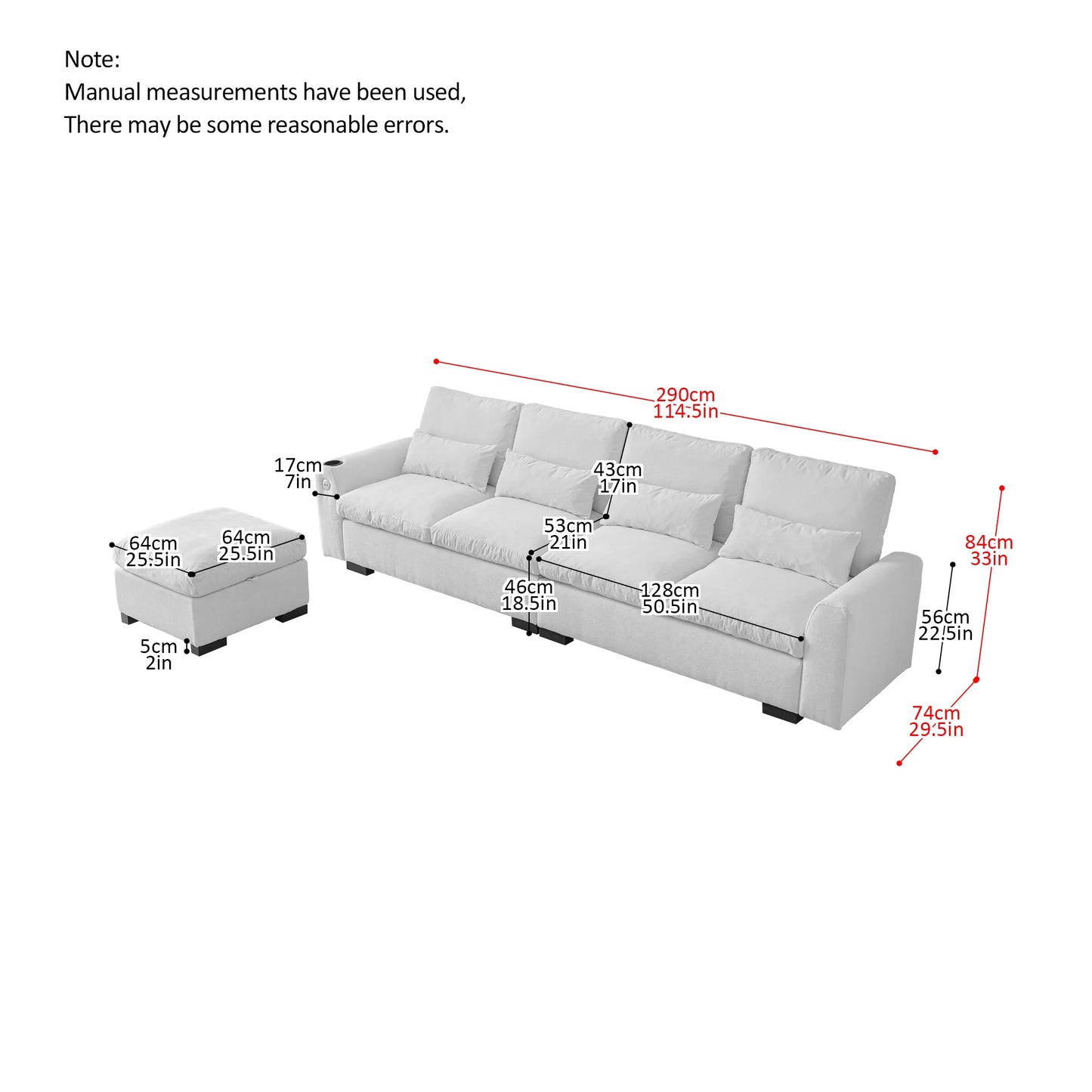 Louie Sectional Couch with Chaise, Sofa L-Shape with Ottoman Storage - Beige