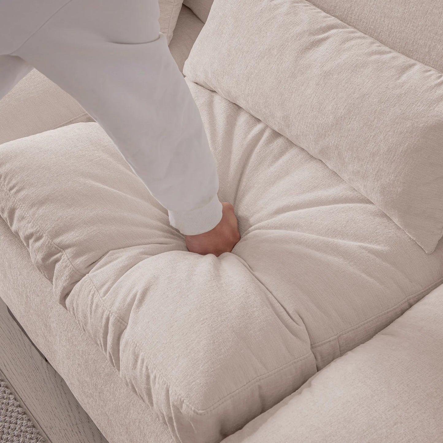 Louie Sectional Couch with Chaise, Sofa L-Shape with Ottoman Storage - Beige