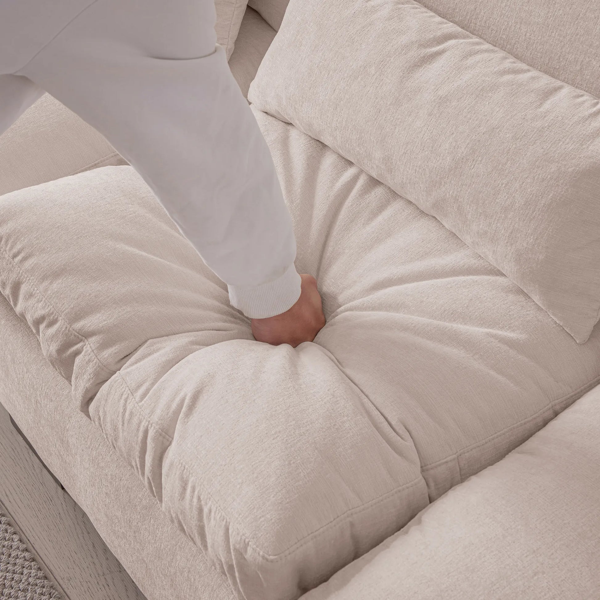 Louie Sectional Couch with Chaise, Sofa L-Shape with Ottoman Storage - Beige
