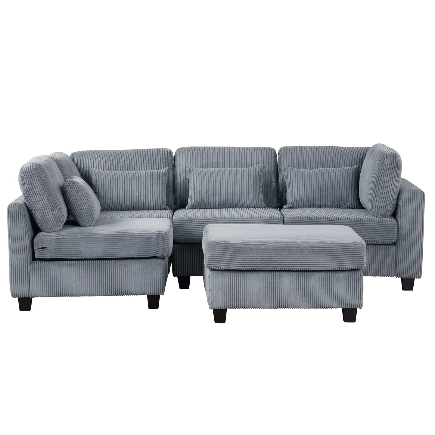 Louie Modular Sectional Sofa, Corduroy Couch with Ottoman - Grey
