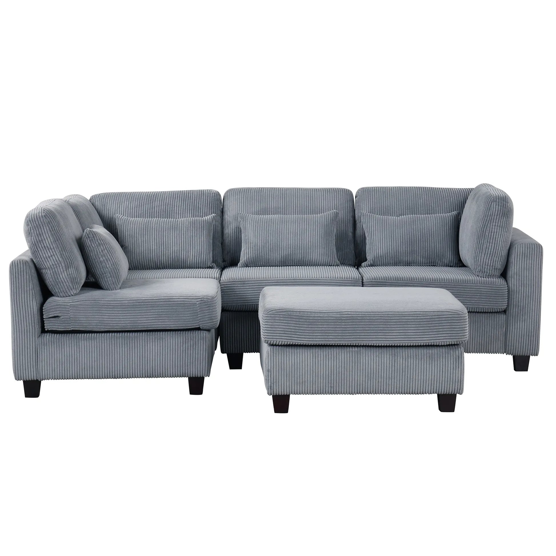 Louie Modular Sectional Sofa, Corduroy Couch with Ottoman - Grey