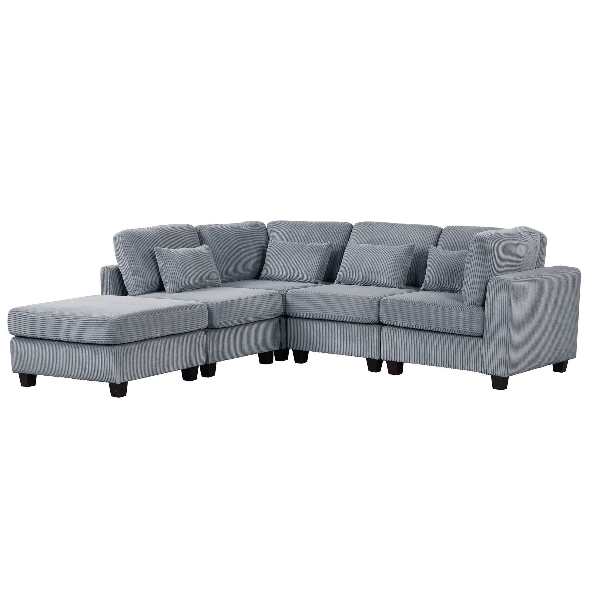 Louie Modular Sectional Sofa, Corduroy Couch with Ottoman - Grey