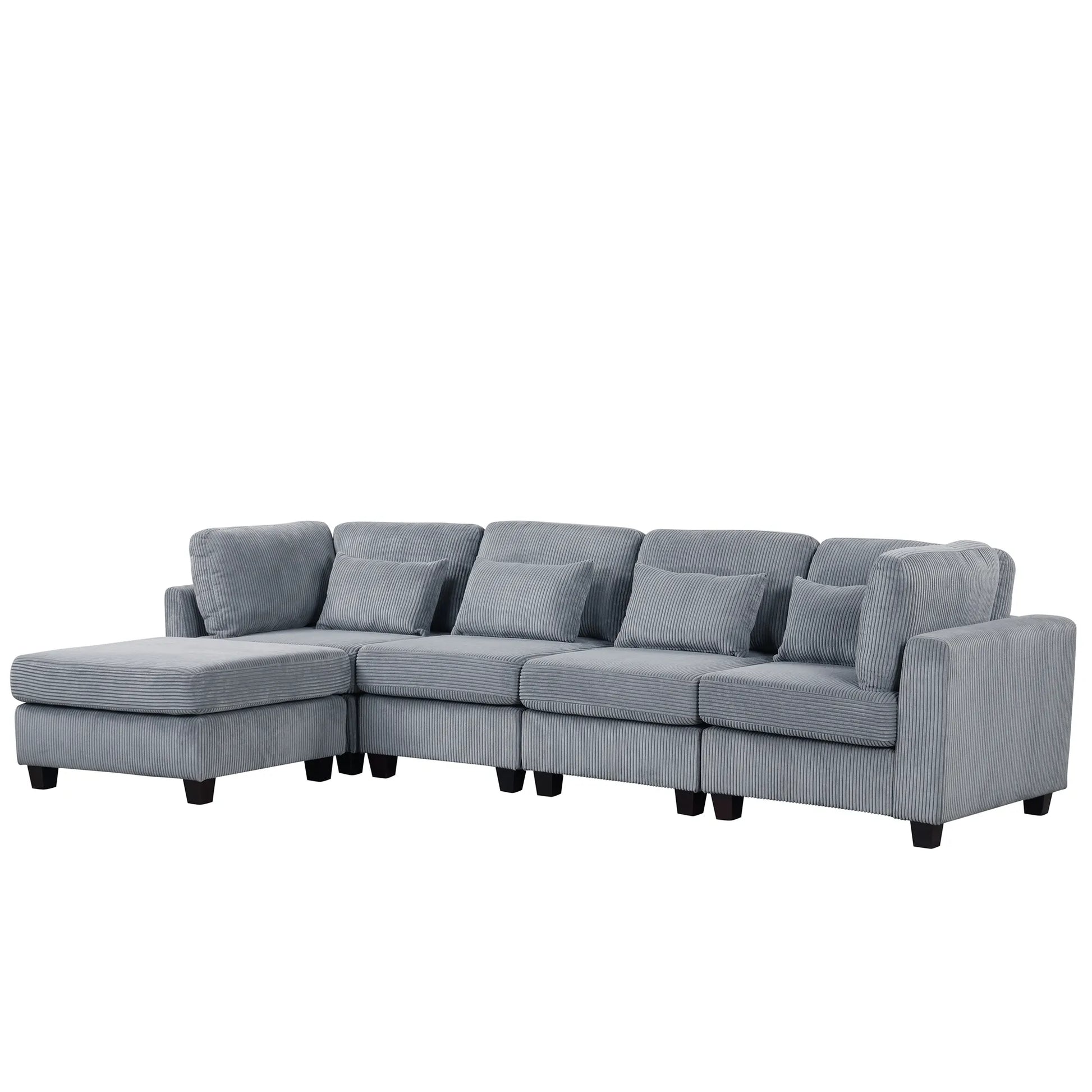 Louie Modular Sectional Sofa, Corduroy Couch with Ottoman - Grey