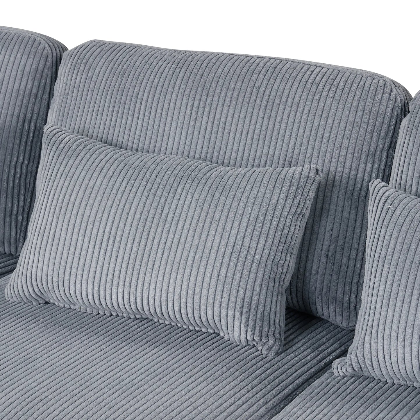 Louie Modular Sectional Sofa, Corduroy Couch with Ottoman - Grey