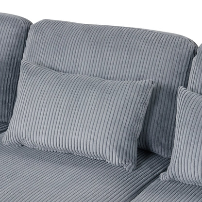 Louie Modular Sectional Sofa, Corduroy Couch with Ottoman - Grey