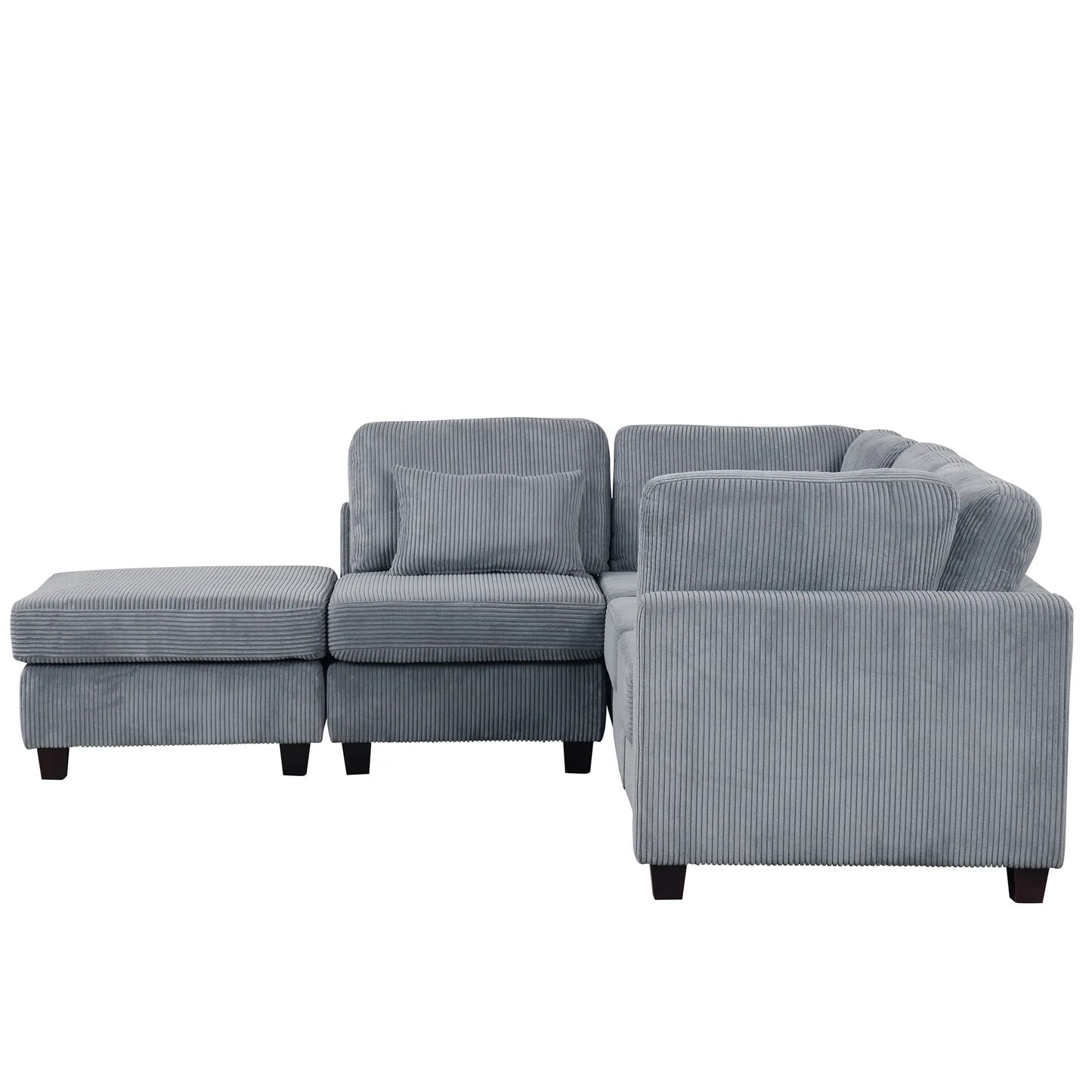 Louie Modular Sectional Sofa, Corduroy Couch with Ottoman - Grey