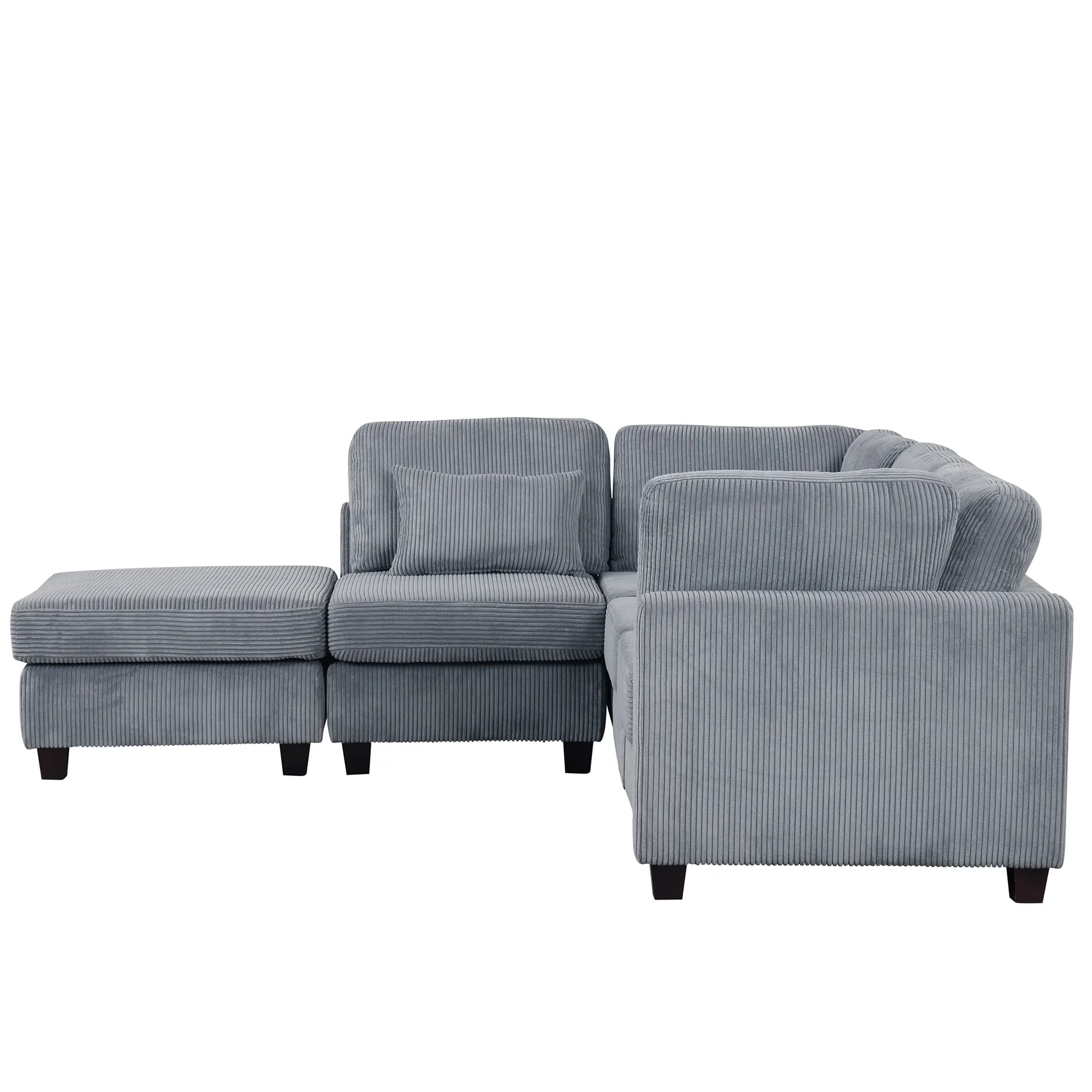 Louie Modular Sectional Sofa, Corduroy Couch with Ottoman - Grey