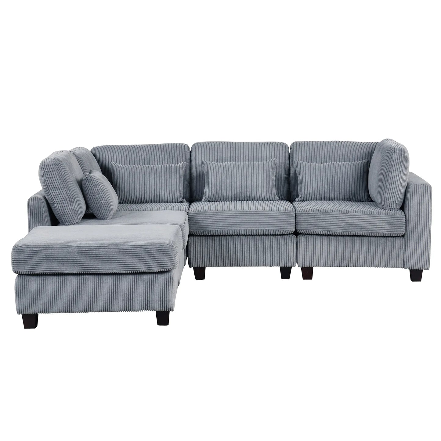 Louie Modular Sectional Sofa, Corduroy Couch with Ottoman - Grey