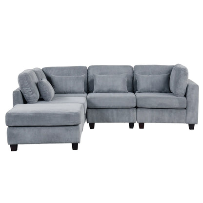 Louie Modular Sectional Sofa, Corduroy Couch with Ottoman - Grey