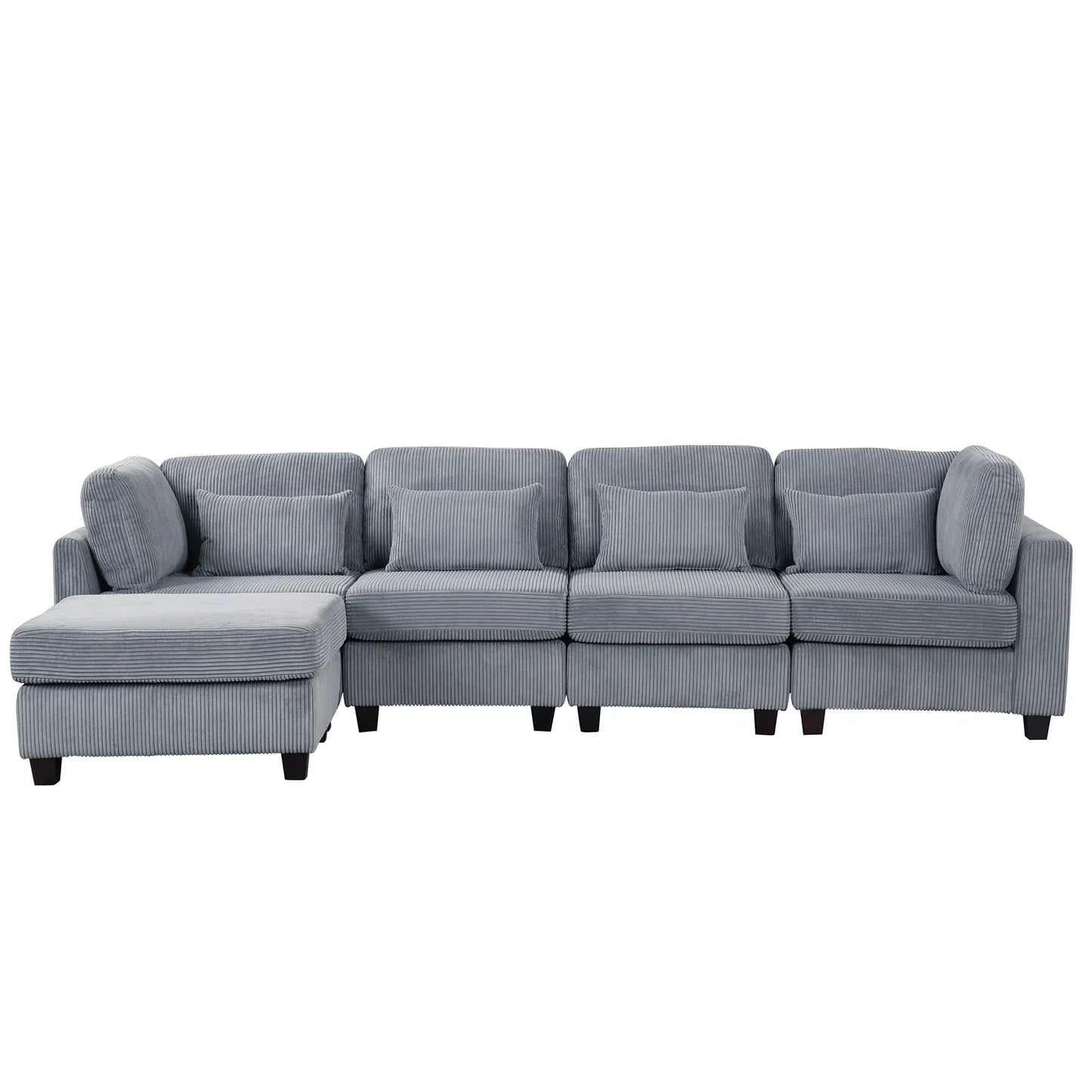 Louie Modular Sectional Sofa, Corduroy Couch with Ottoman - Grey
