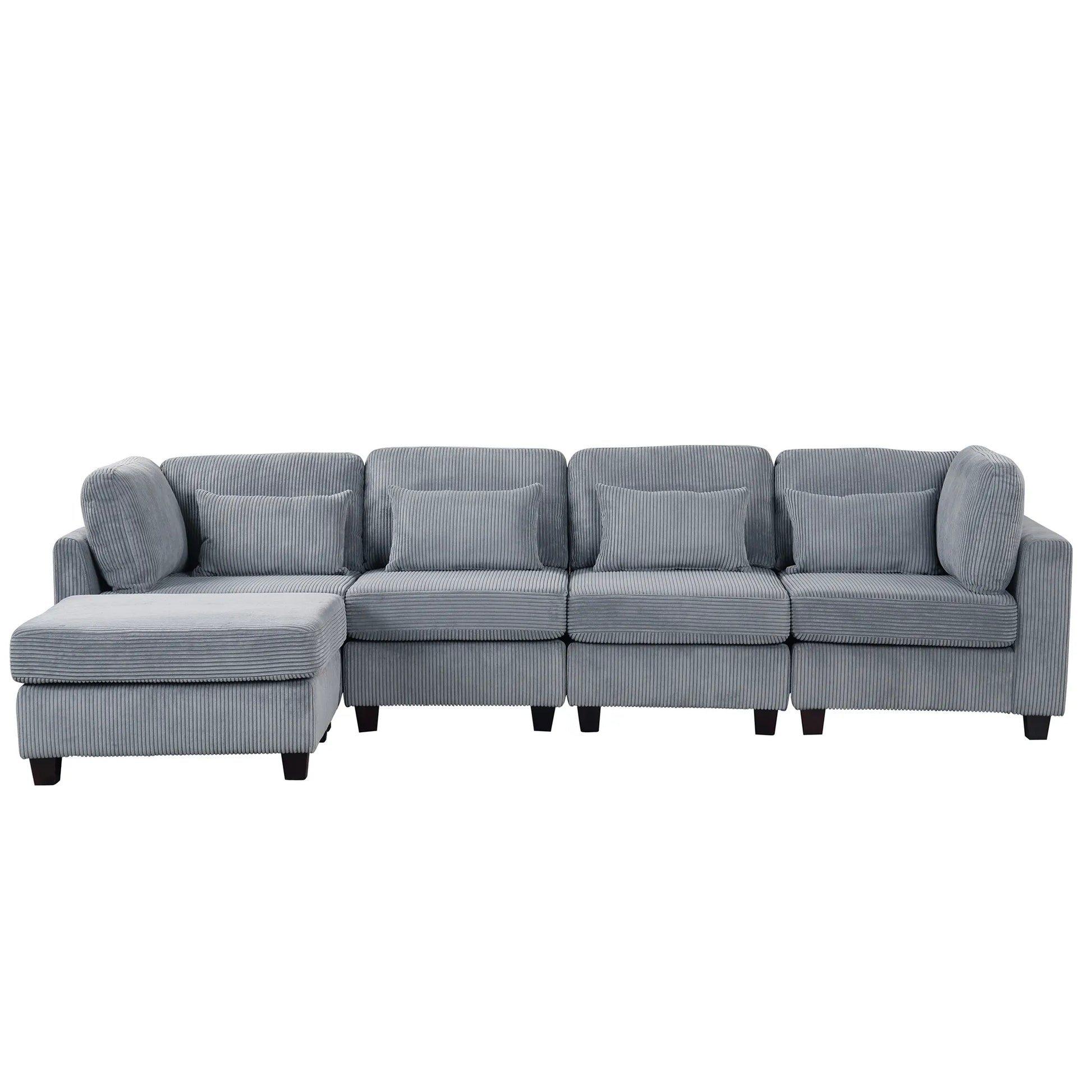 Louie Modular Sectional Sofa, Corduroy Couch with Ottoman - Grey