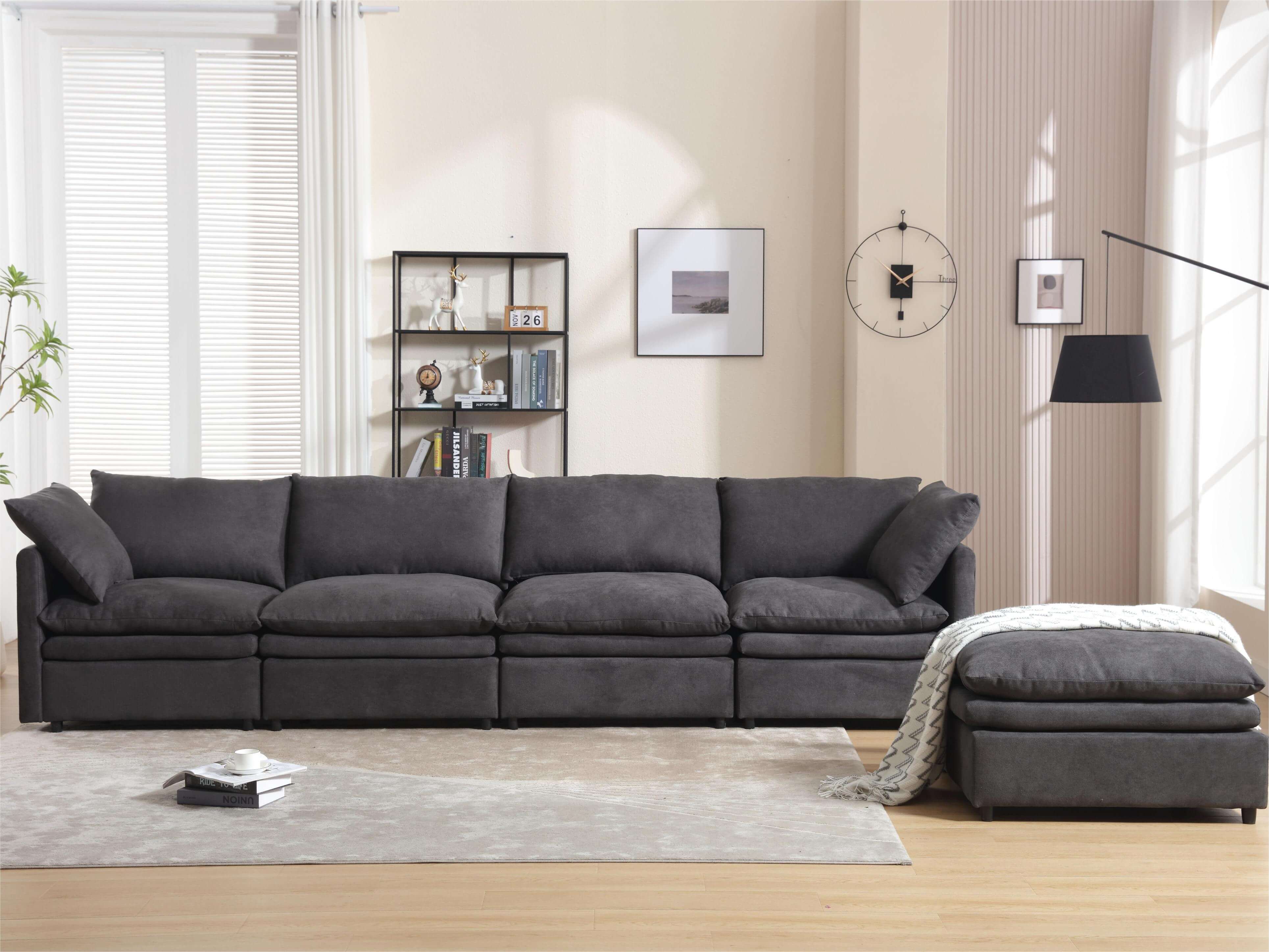 Modular Cloud Couch, U Shaped Sectional Sofa with Ottoman, Gray